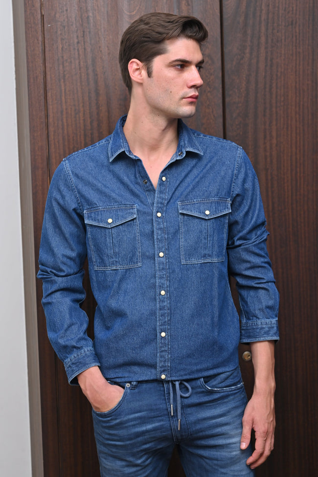 Men Lucy Detailed Denim Shirt Navy
