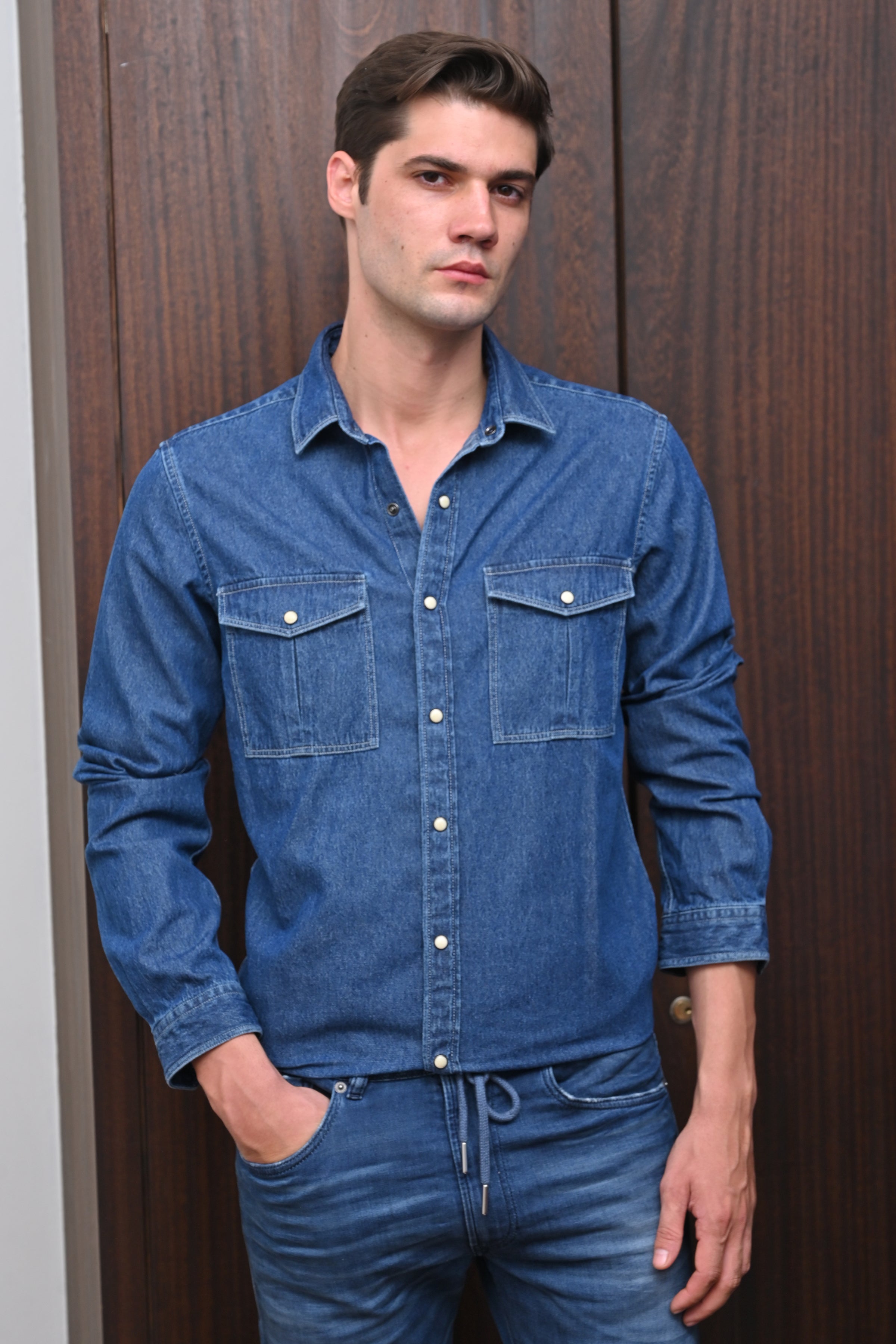 Men Lucy Detailed Denim Shirt Navy