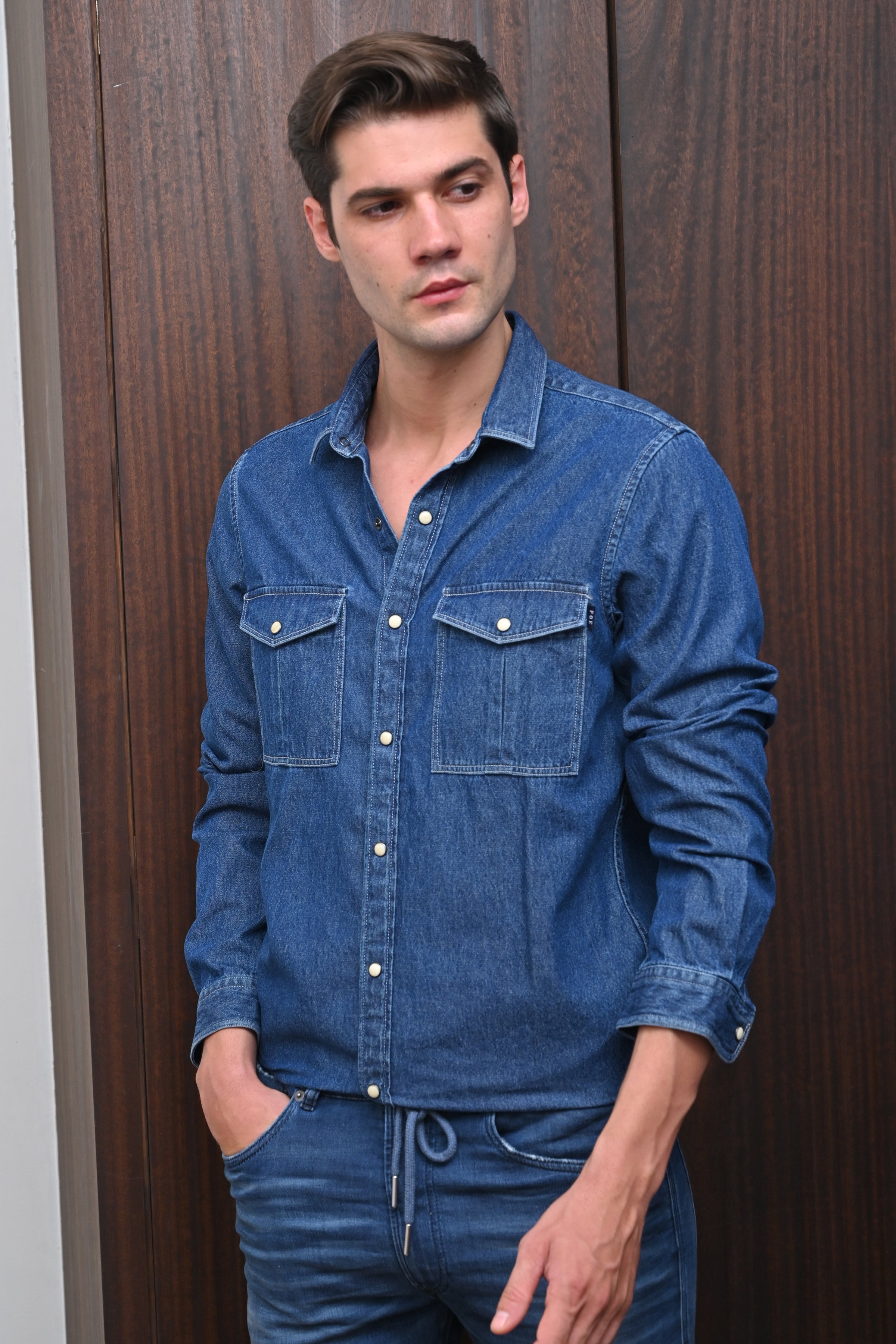 Men Lucy Detailed Denim Shirt Navy