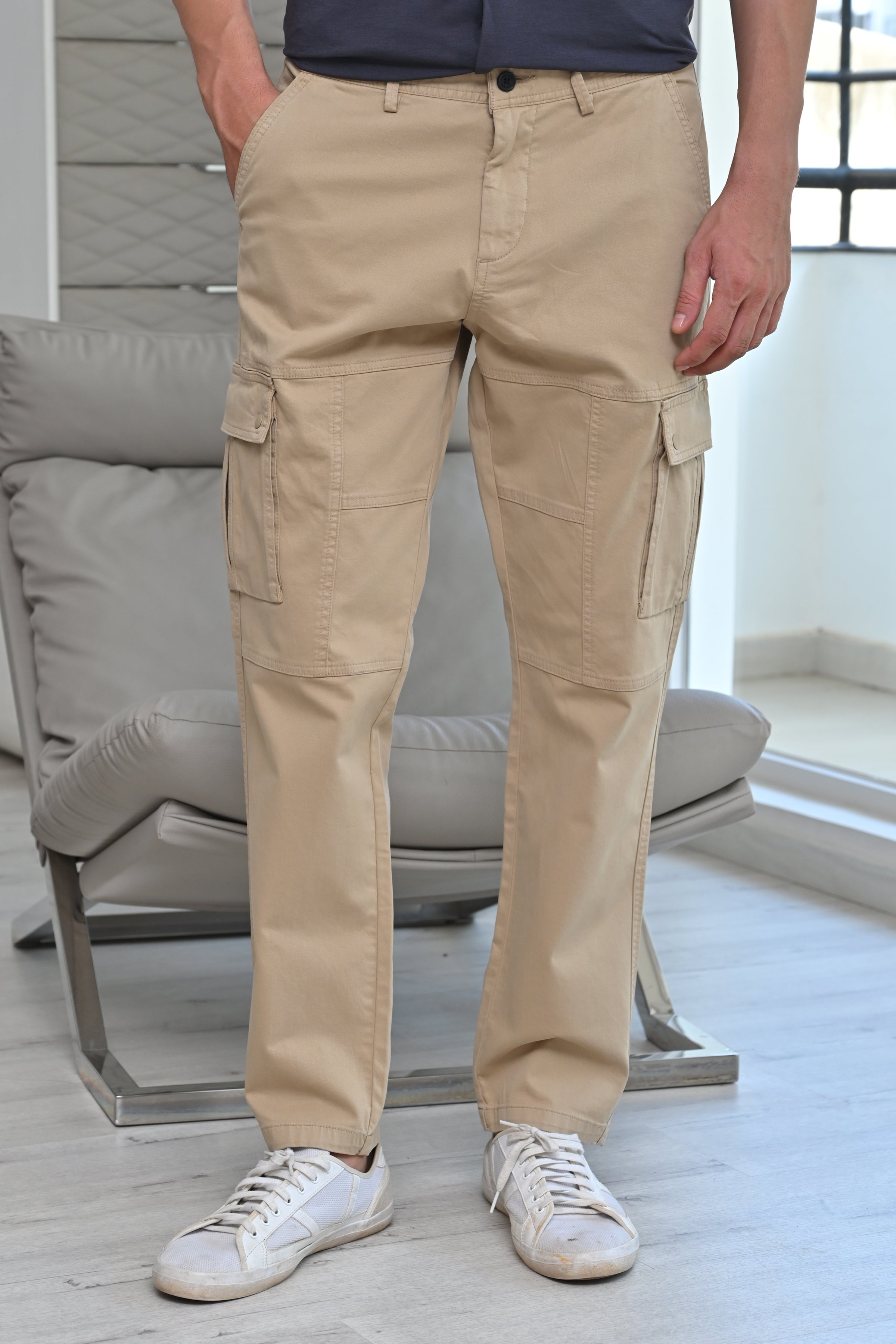 Men Corolla Detailed Cargo Trouser Beige