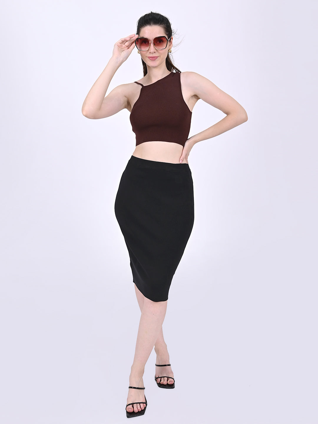 Women Brown One-Shoulder Crop Top