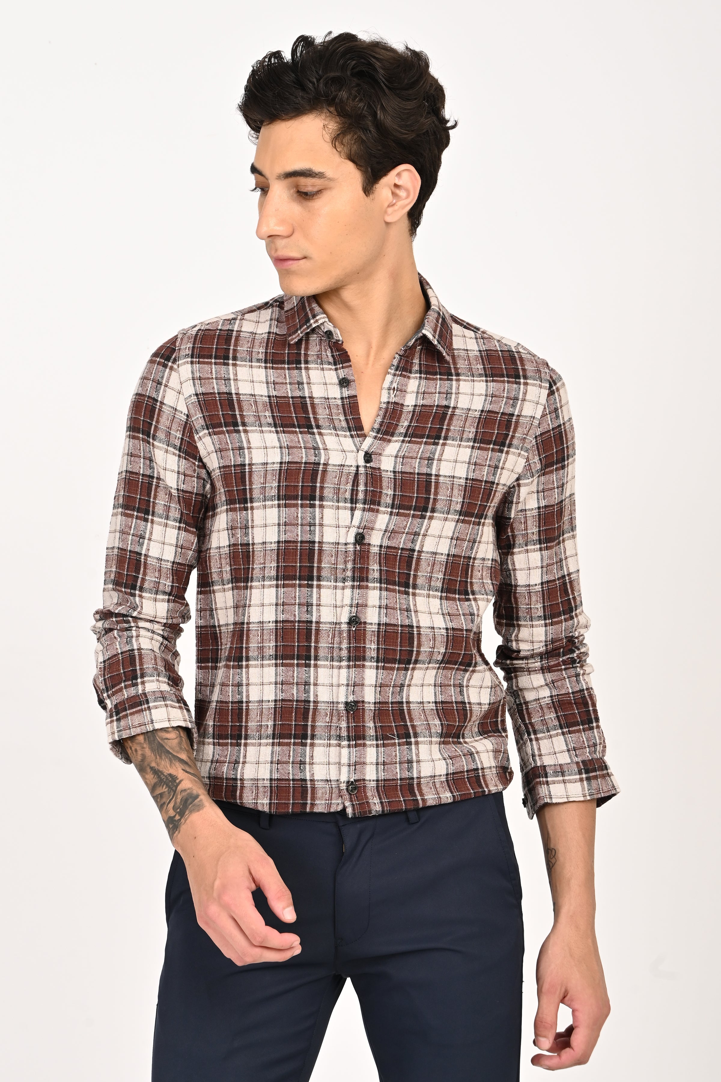 Men Cotton Structured Check Shirt