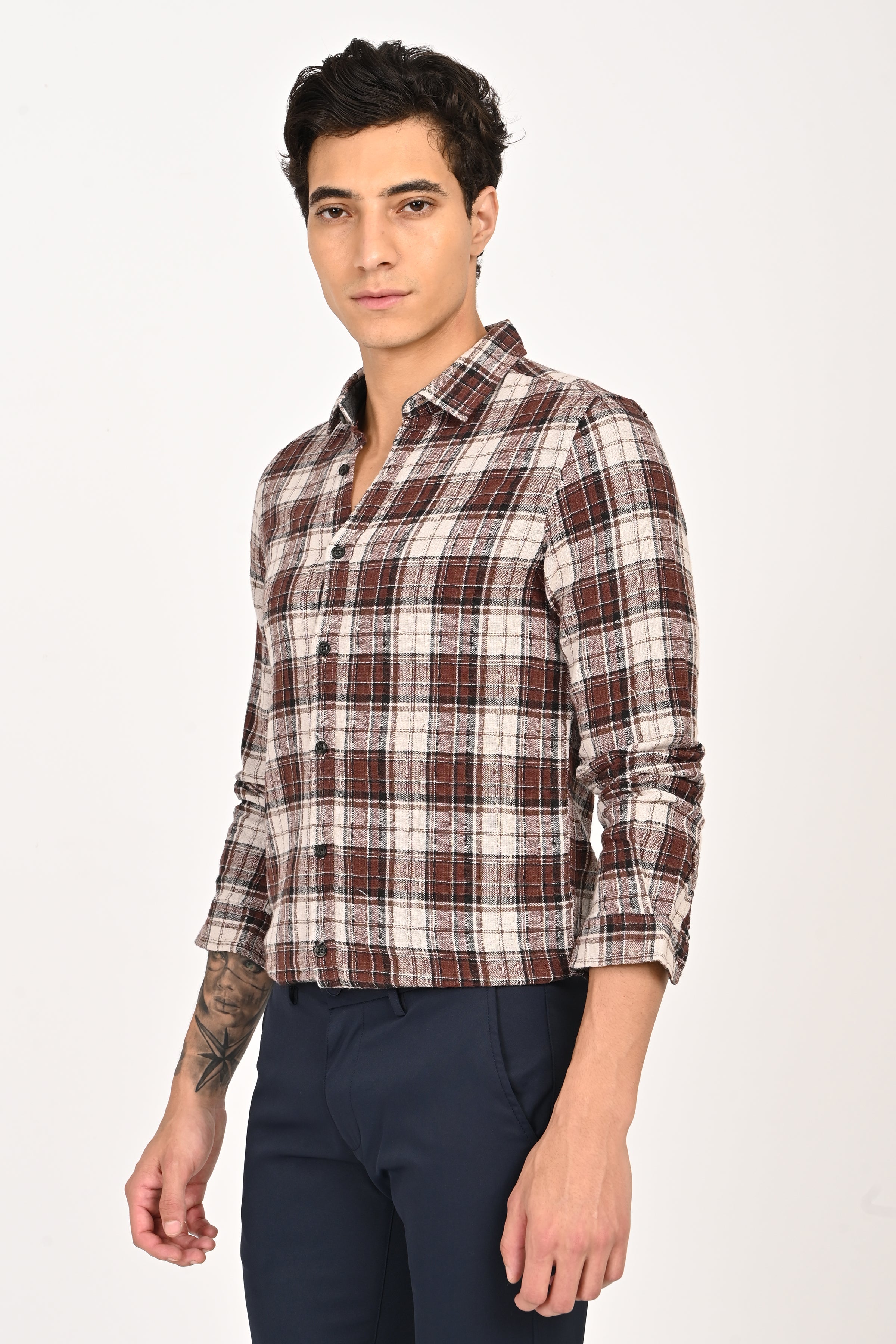 Men Cotton Structured Check Shirt
