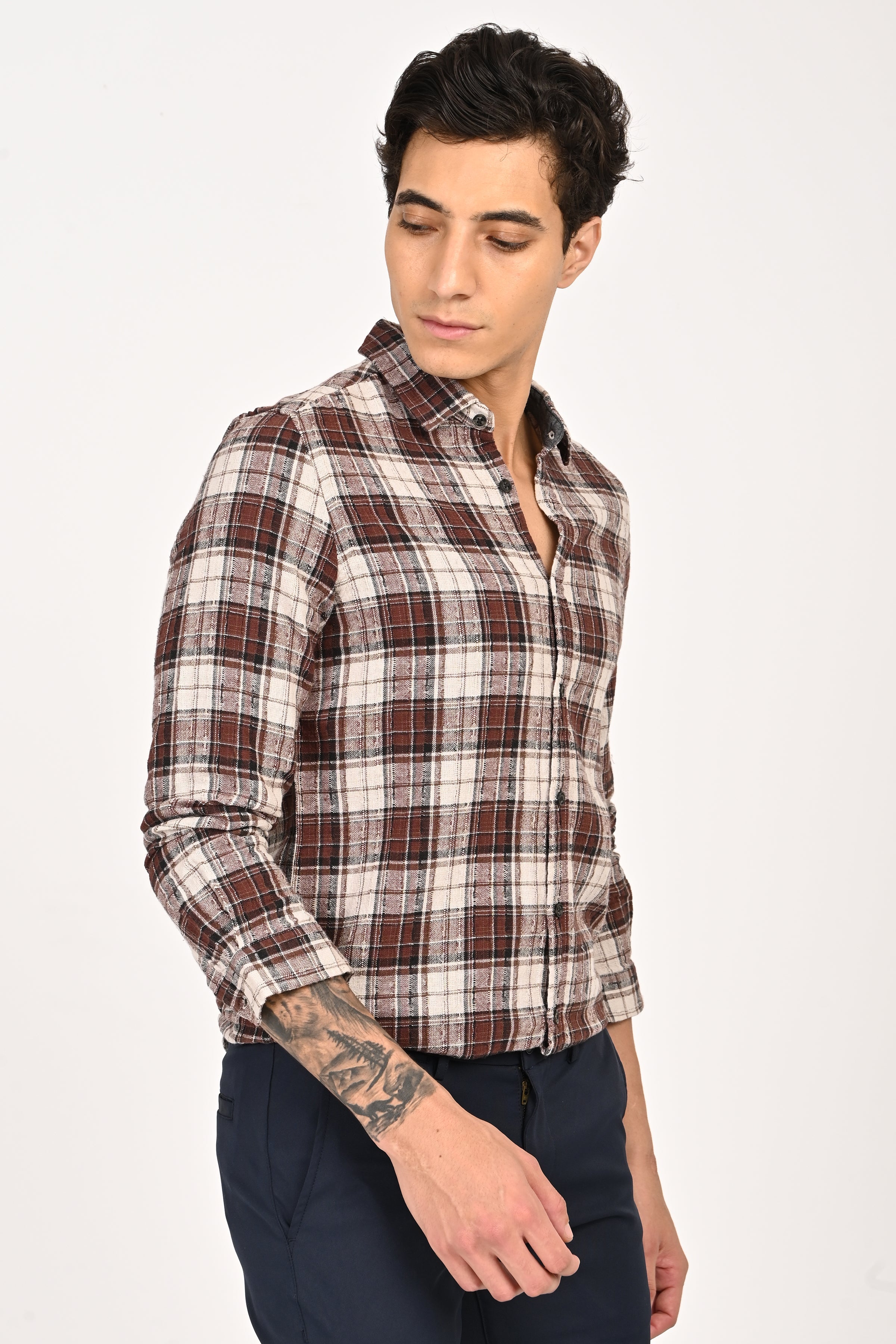 Men Cotton Structured Check Shirt