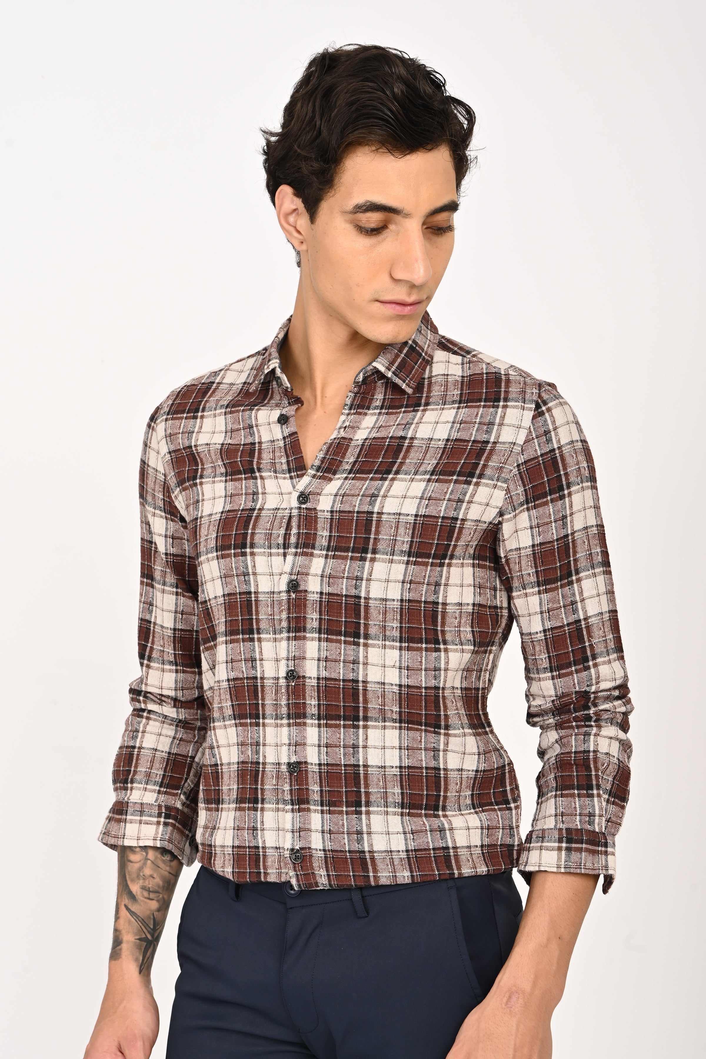 Men Cotton Structured Check Shirt
