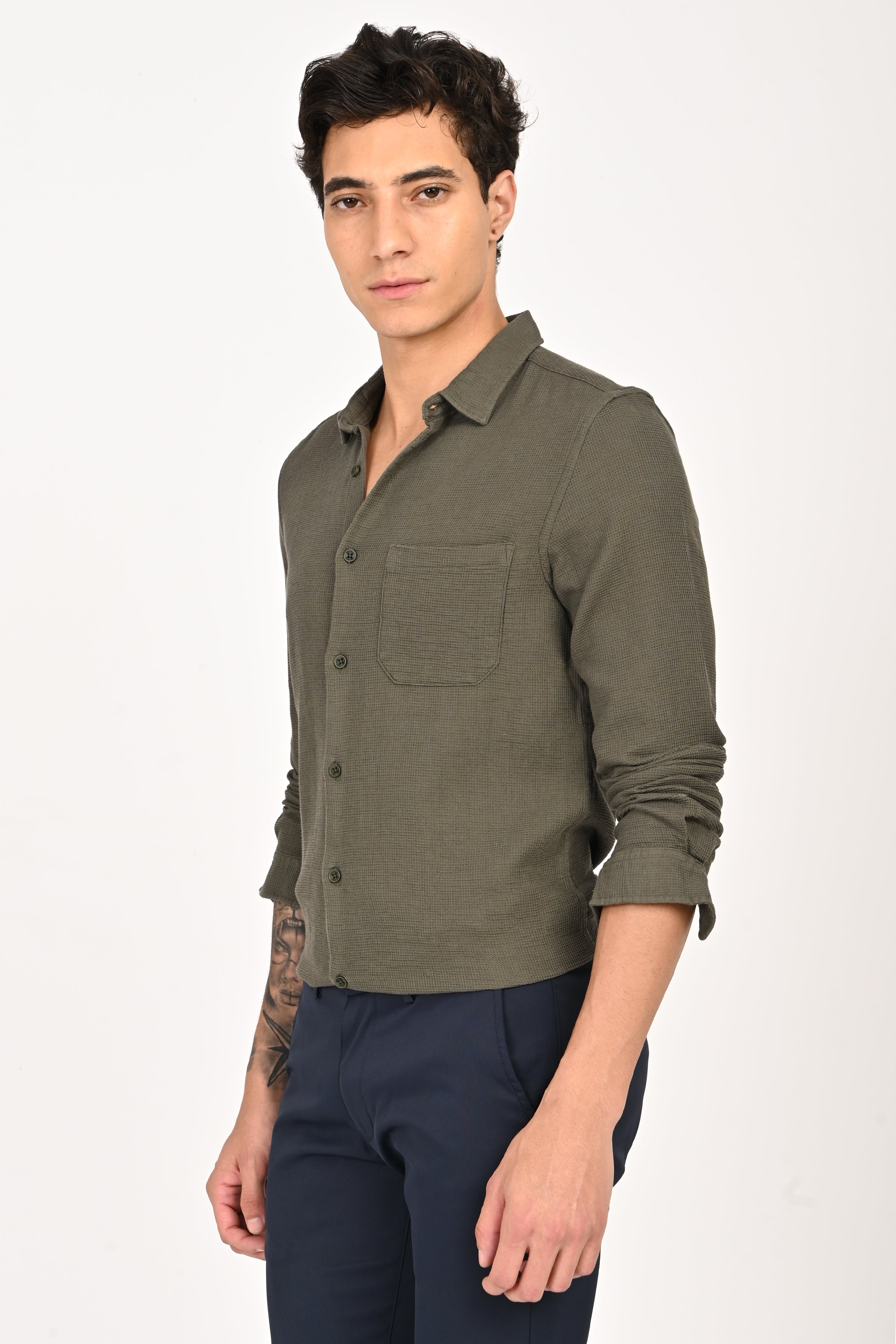 Men Rome Waffle Dobby Solid Shirt