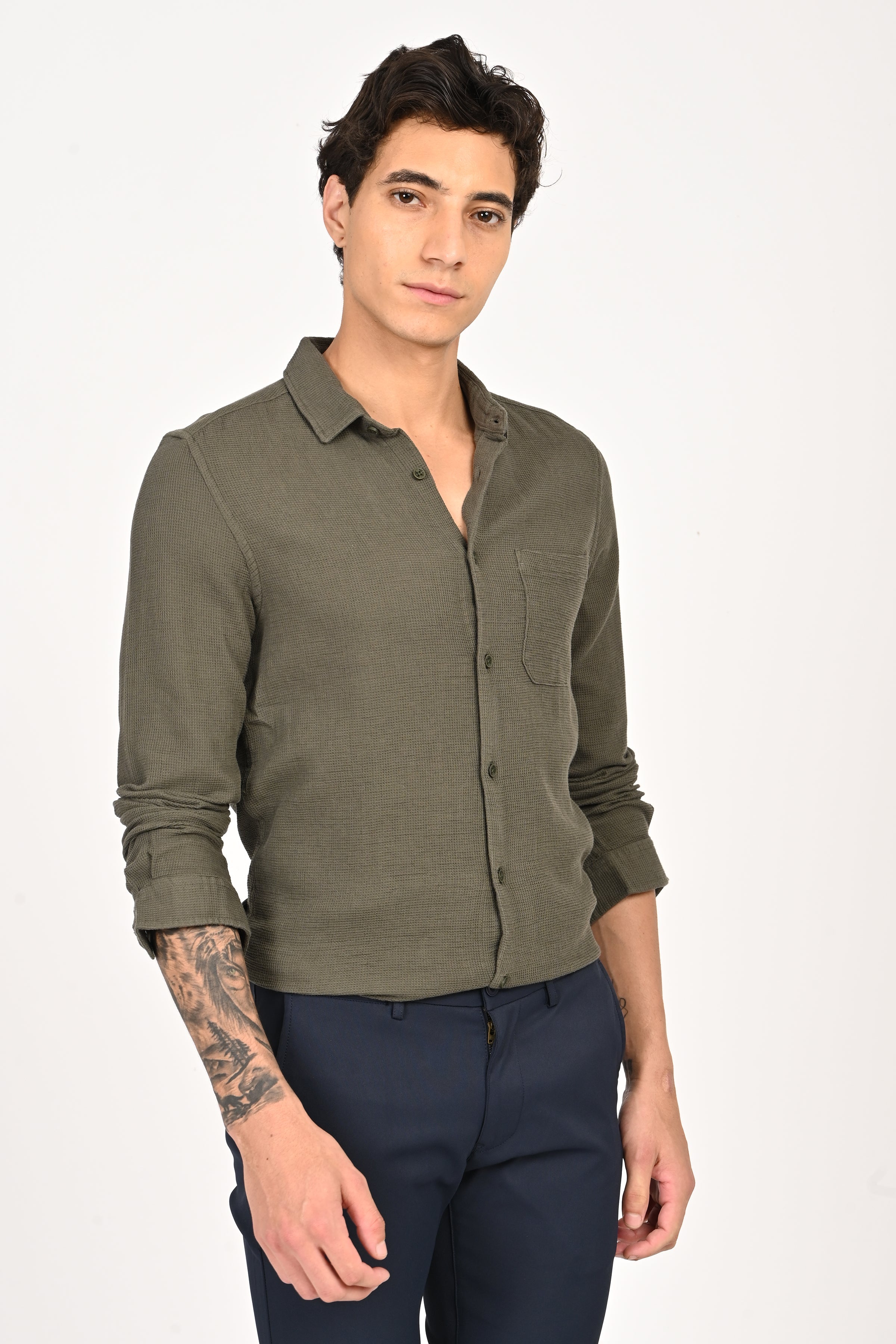 Men Rome Waffle Dobby Solid Shirt