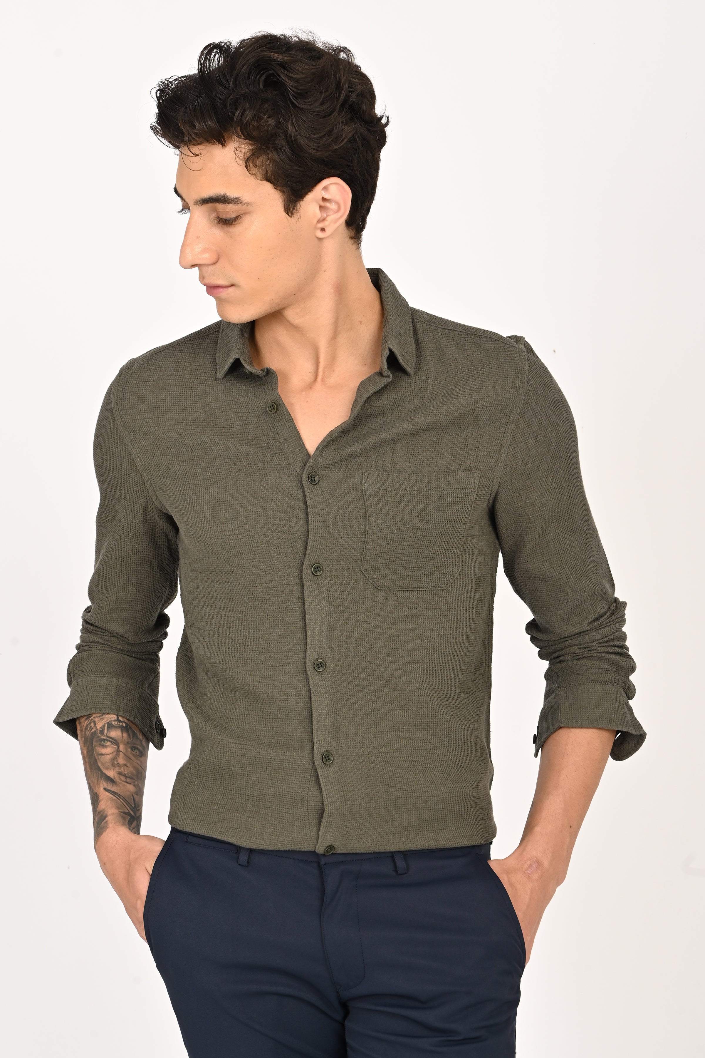 Men Rome Waffle Dobby Solid Shirt