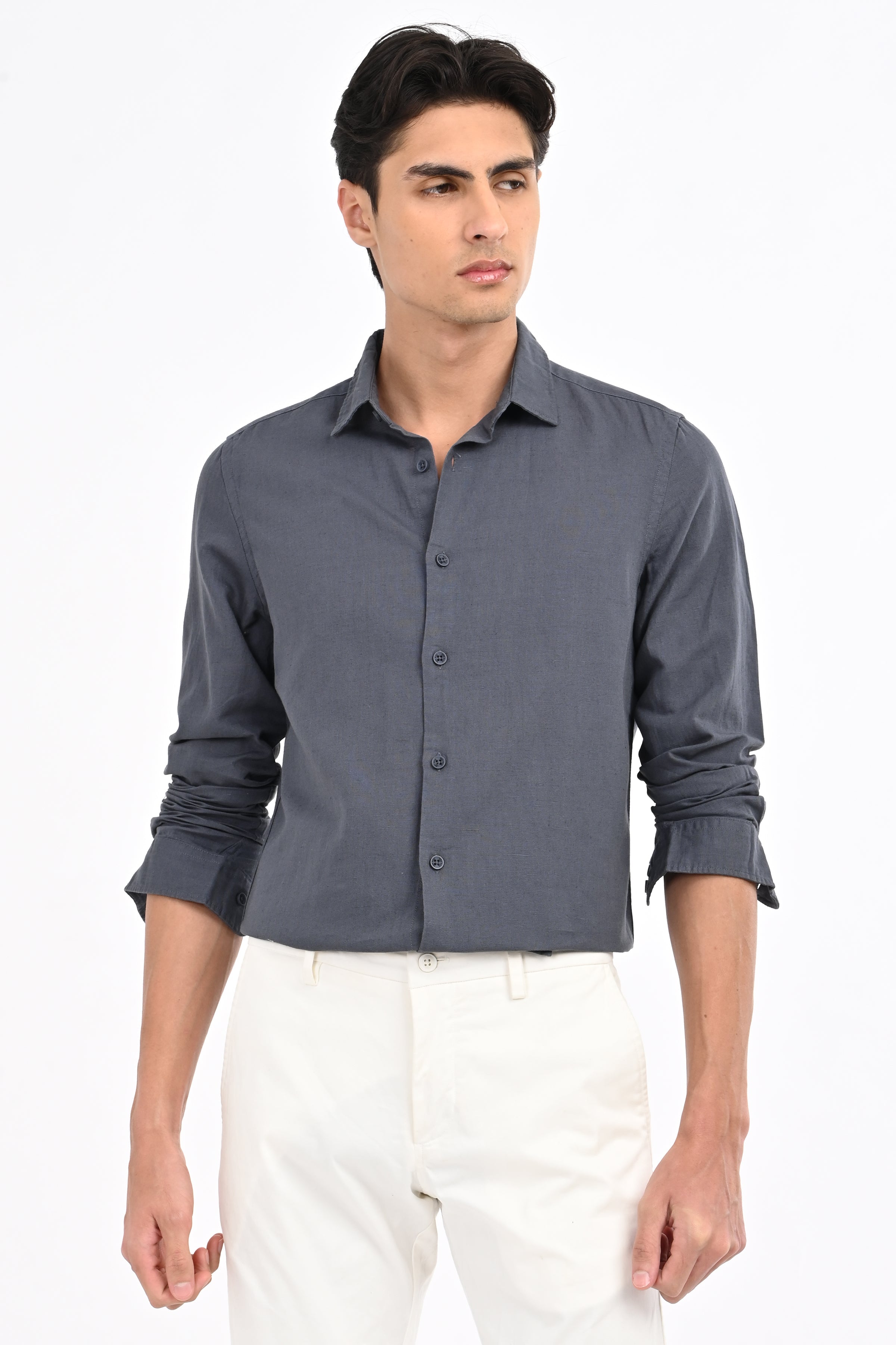 Men Cotton Linen Solid Shirt