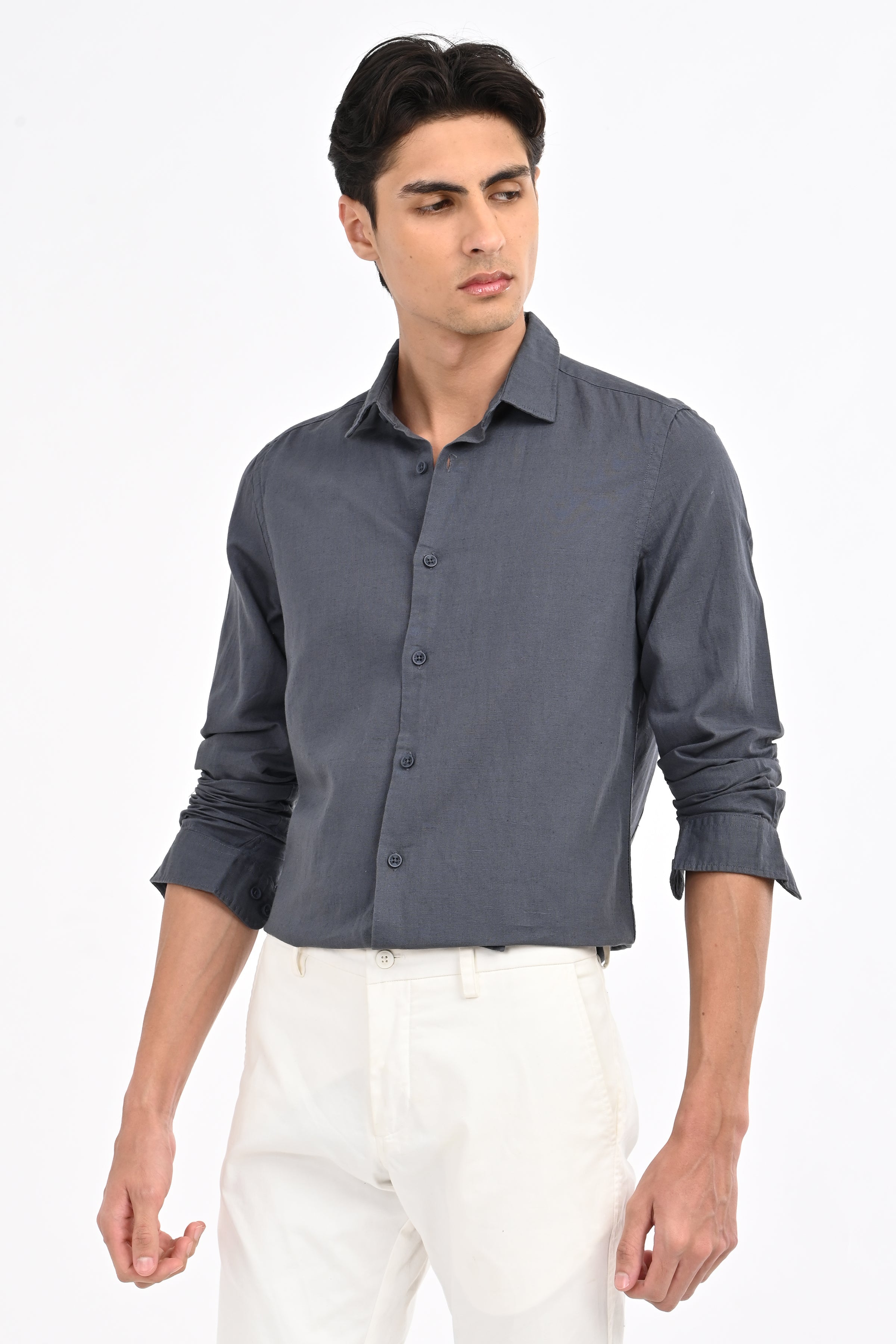 Men Cotton Linen Solid Shirt