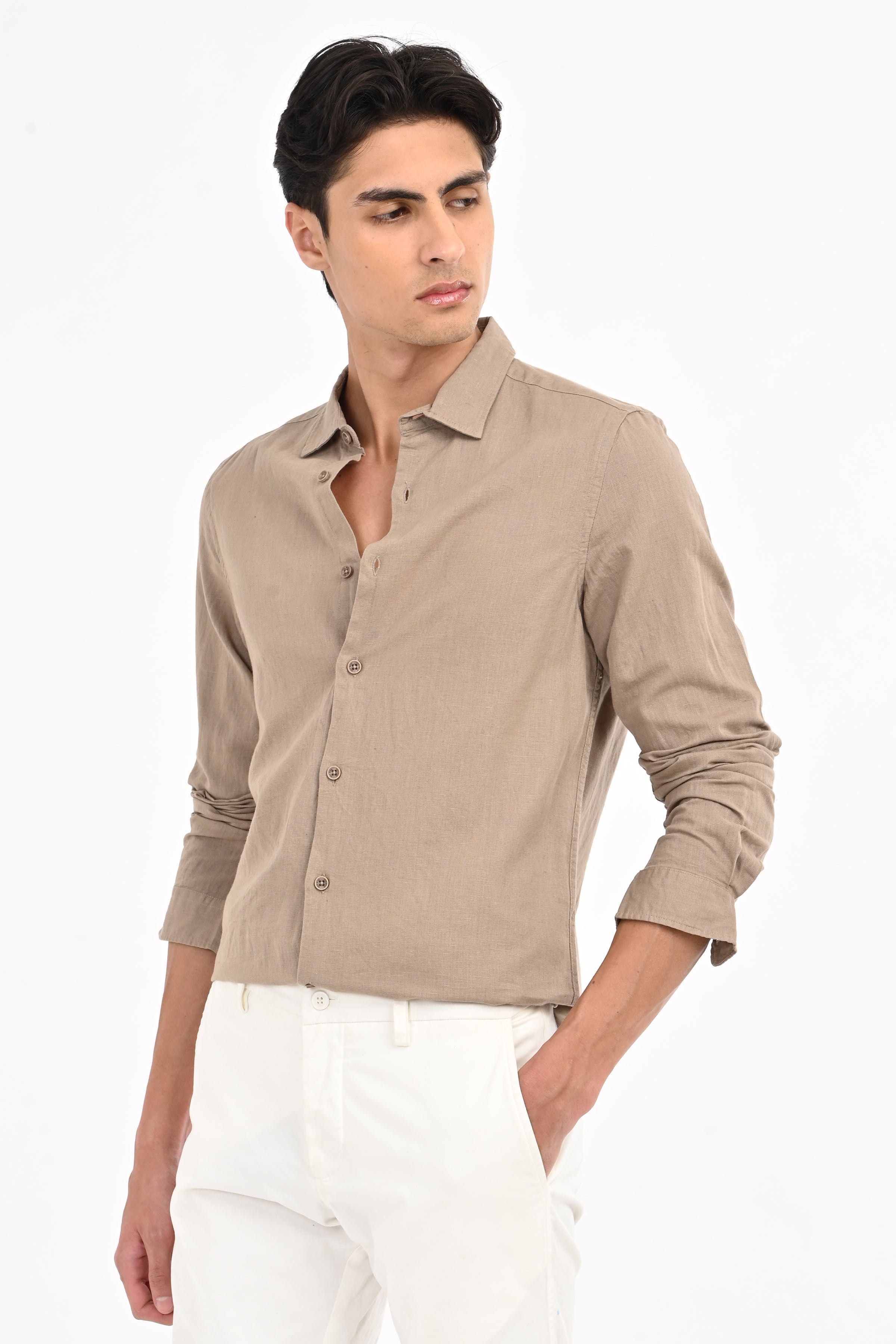 Men Cotton Linen Solid Shirt