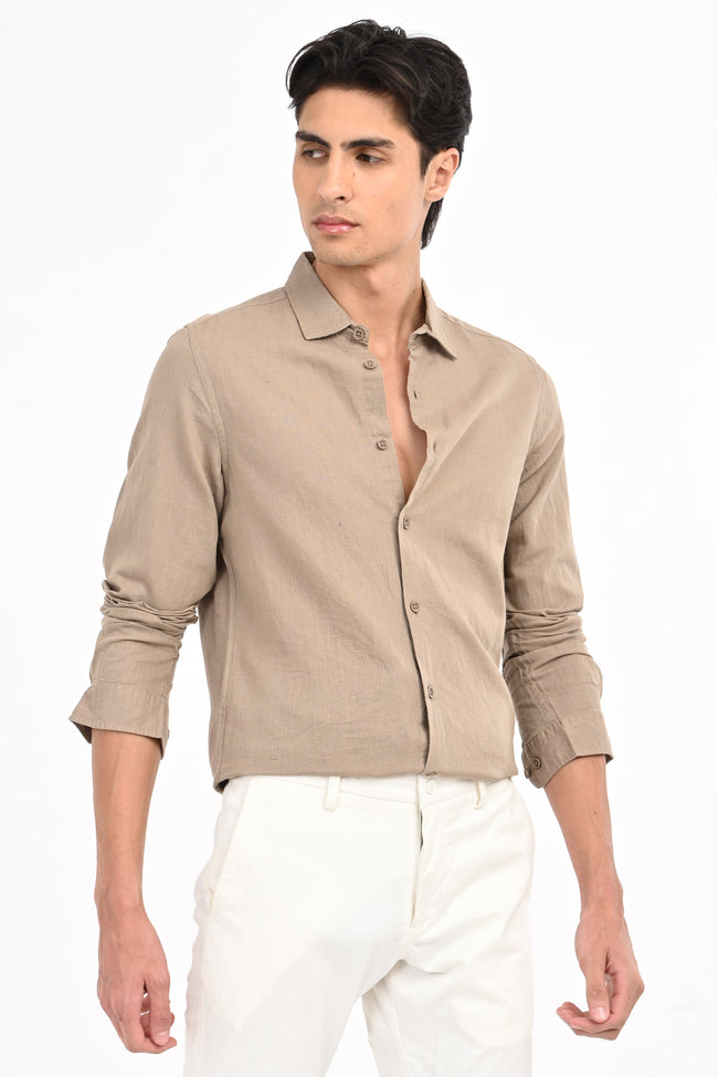 Men Cotton Linen Solid Shirt