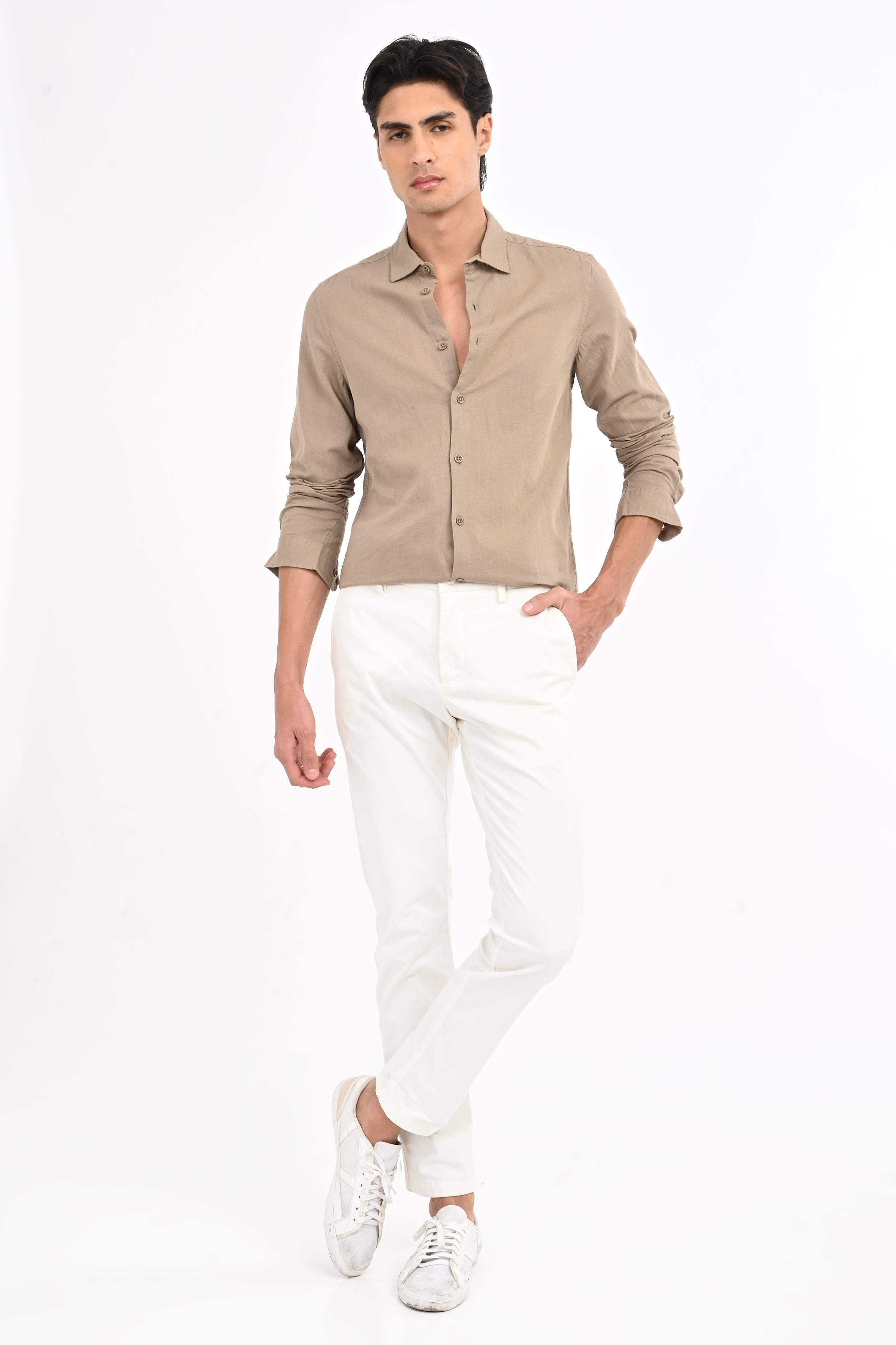 Men Cotton Linen Solid Shirt