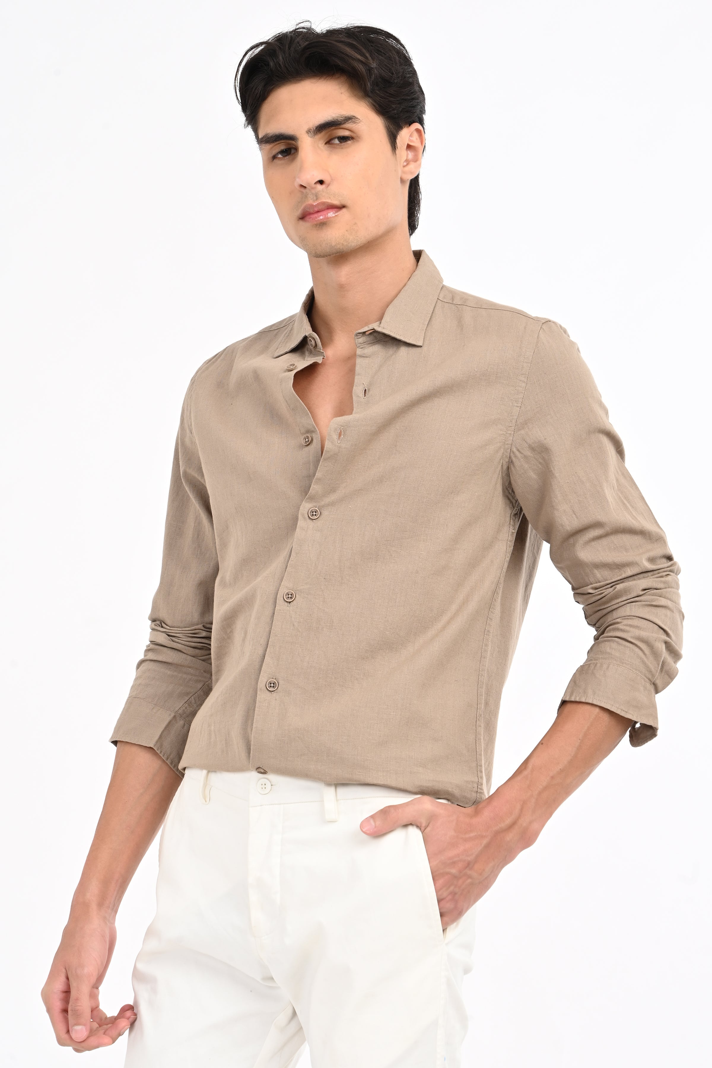 Men Cotton Linen Solid Shirt