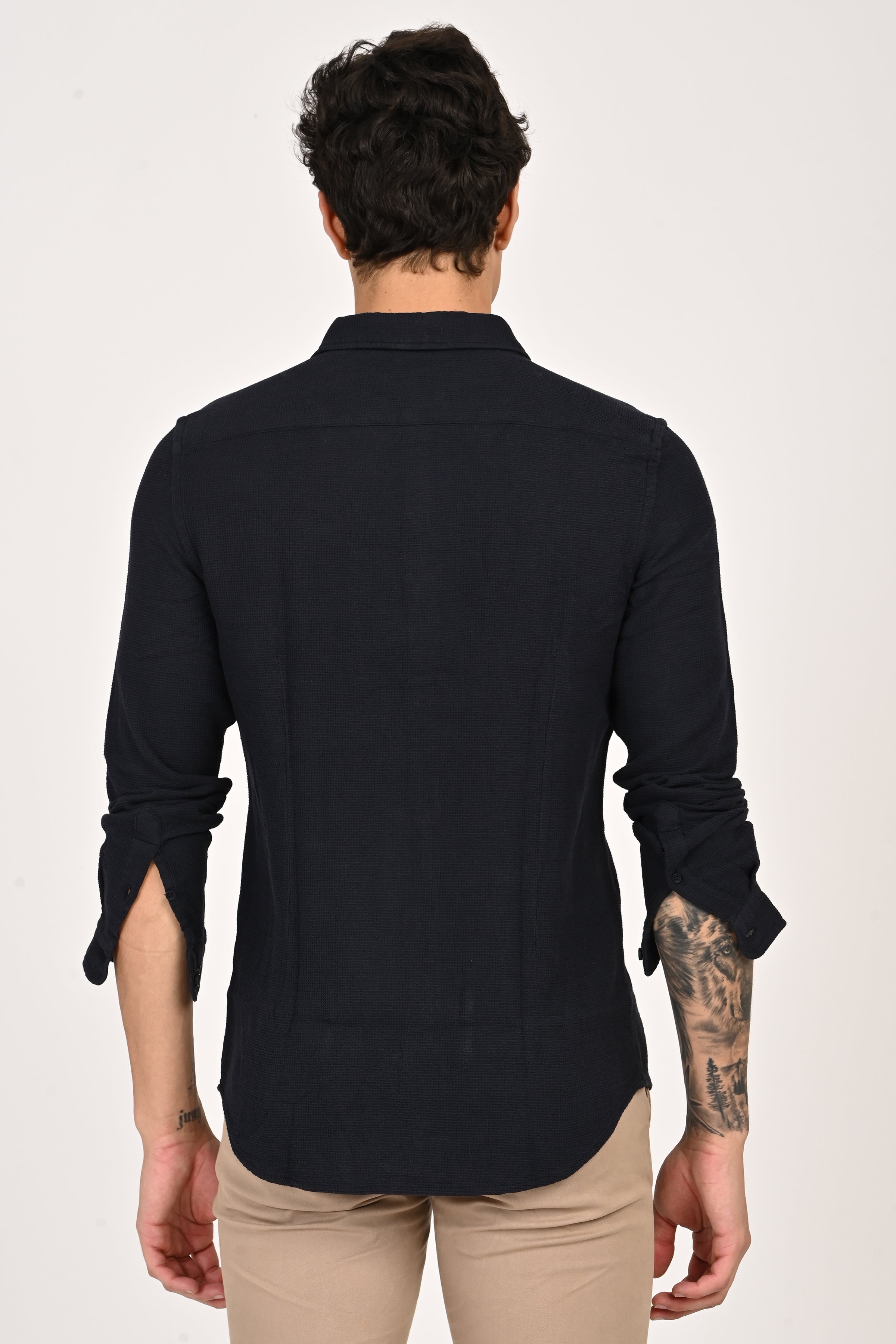 Men Waffle Dobby Solid Shirt