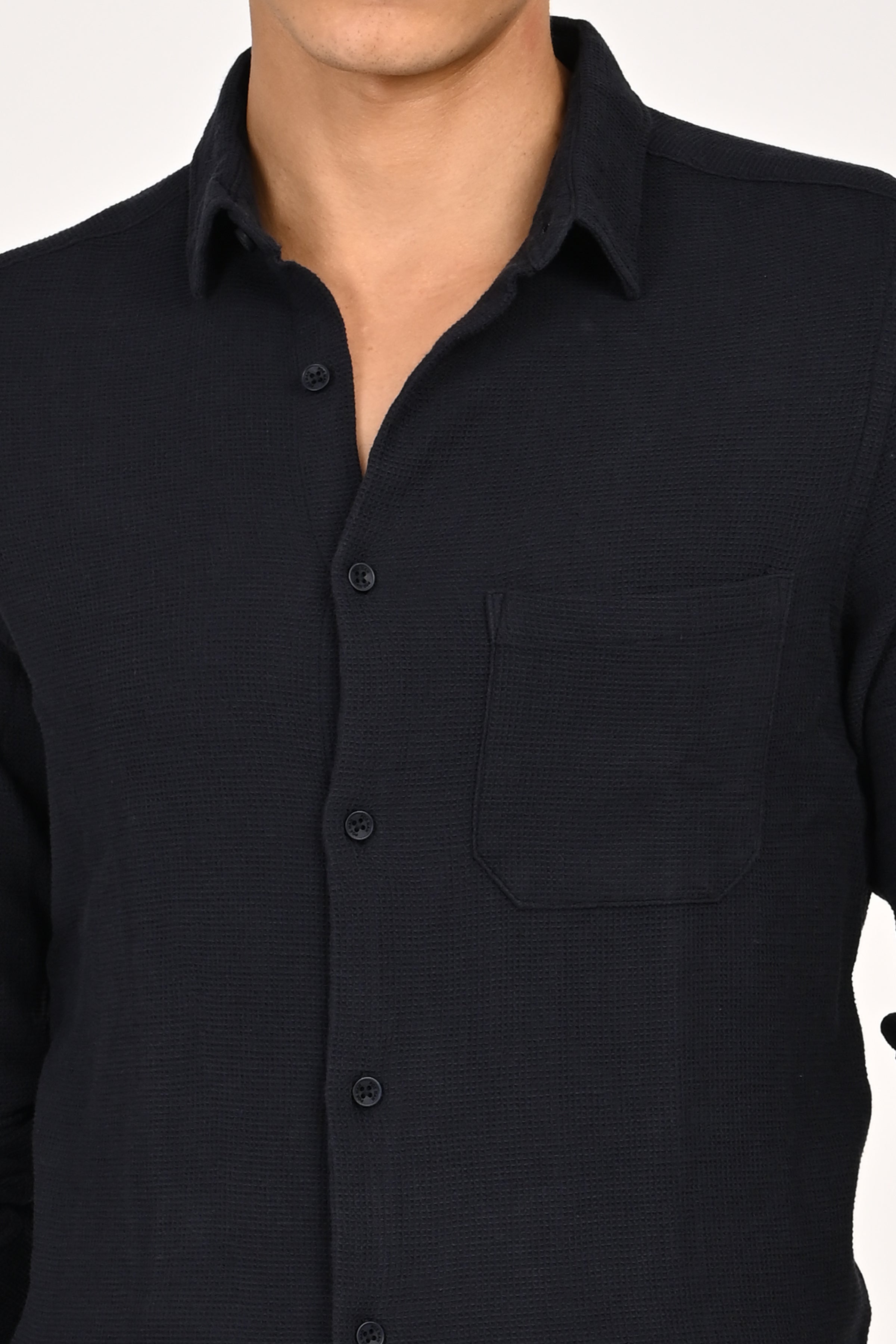 Men Waffle Dobby Solid Shirt