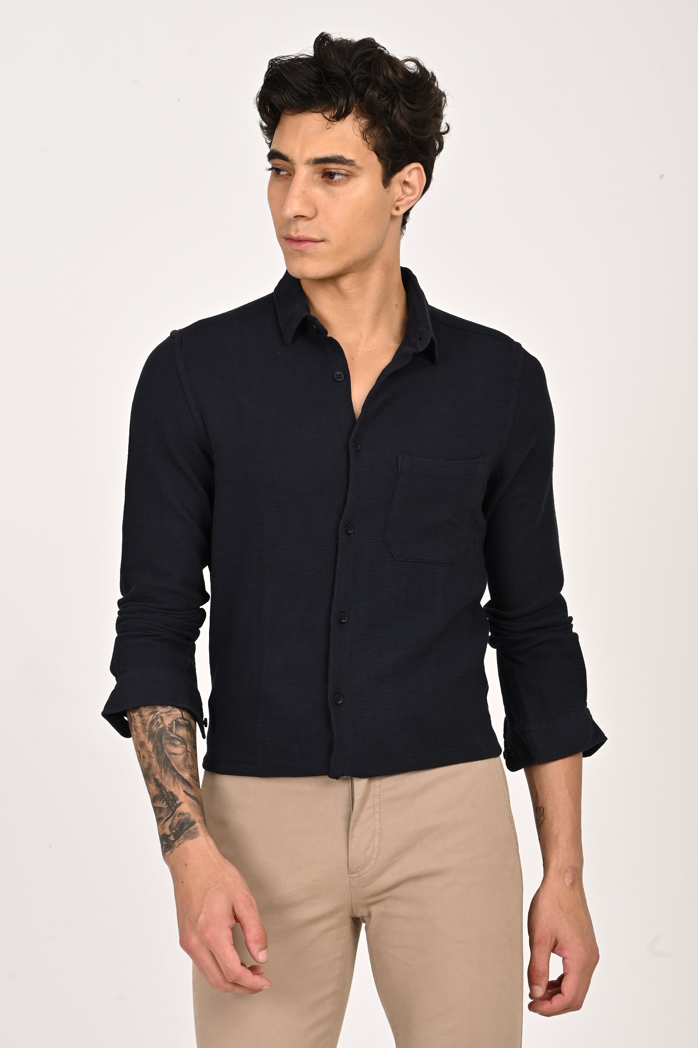 Men Waffle Dobby Solid Shirt