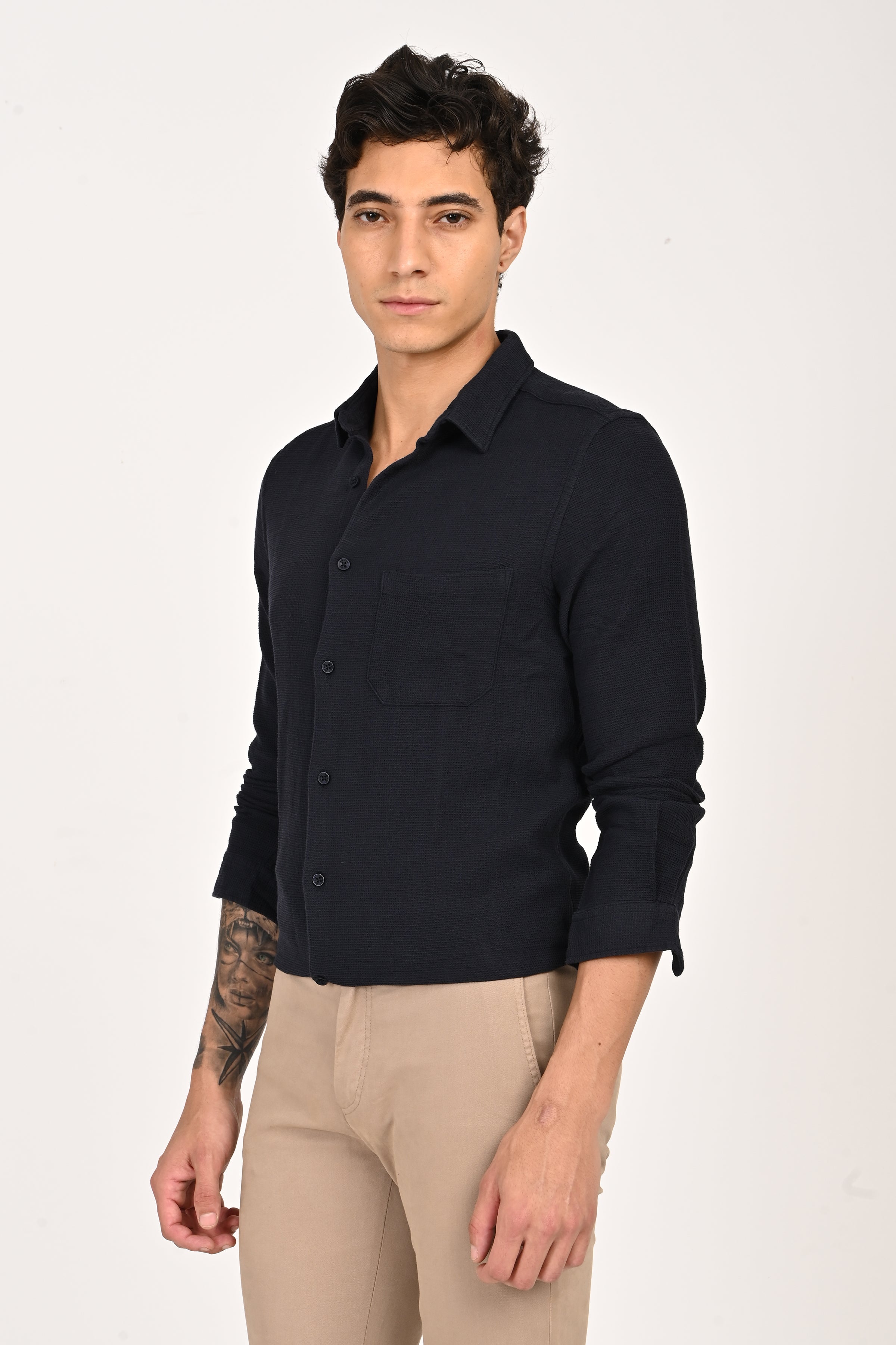 Men Waffle Dobby Solid Shirt