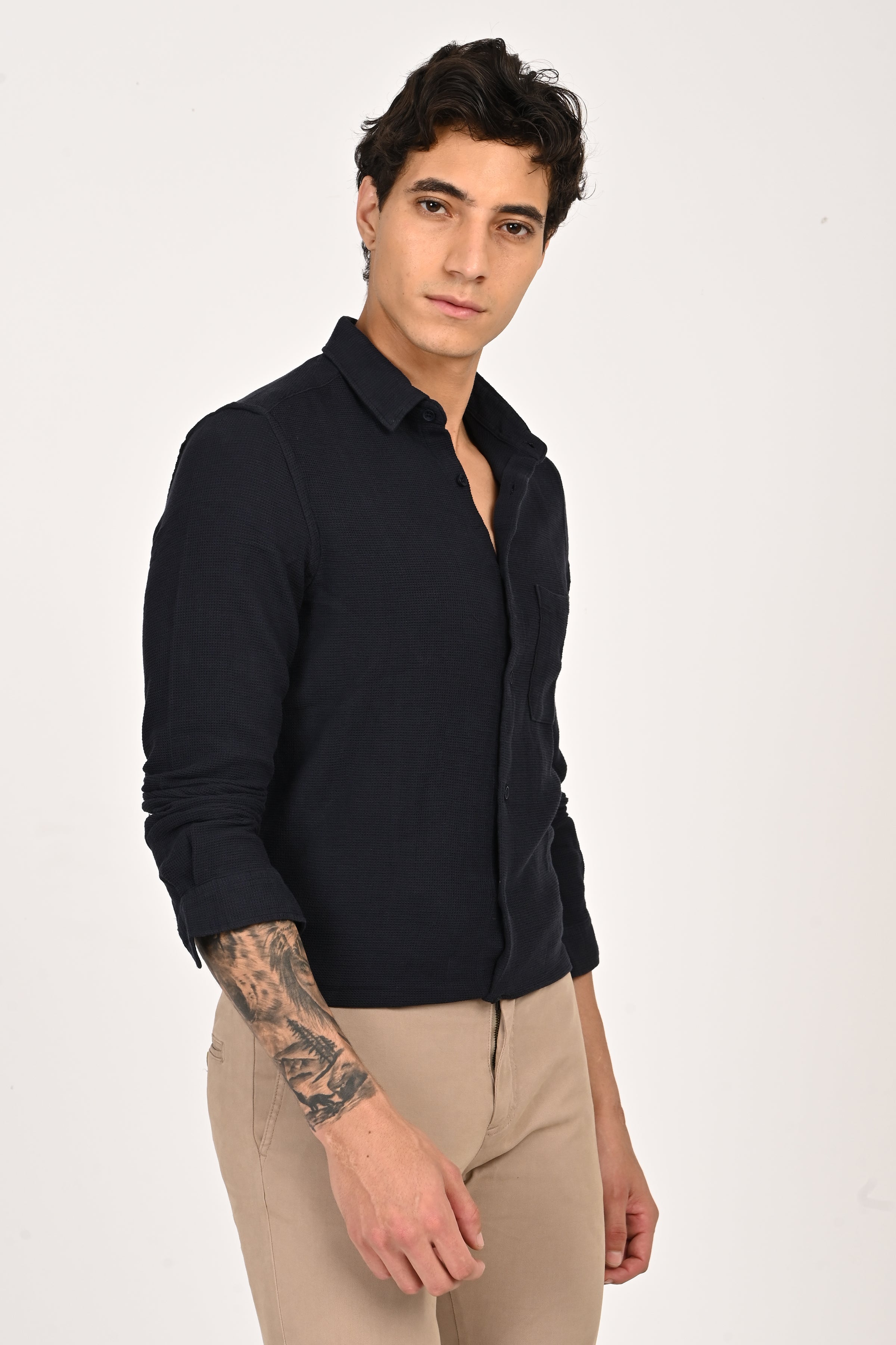 Men Waffle Dobby Solid Shirt