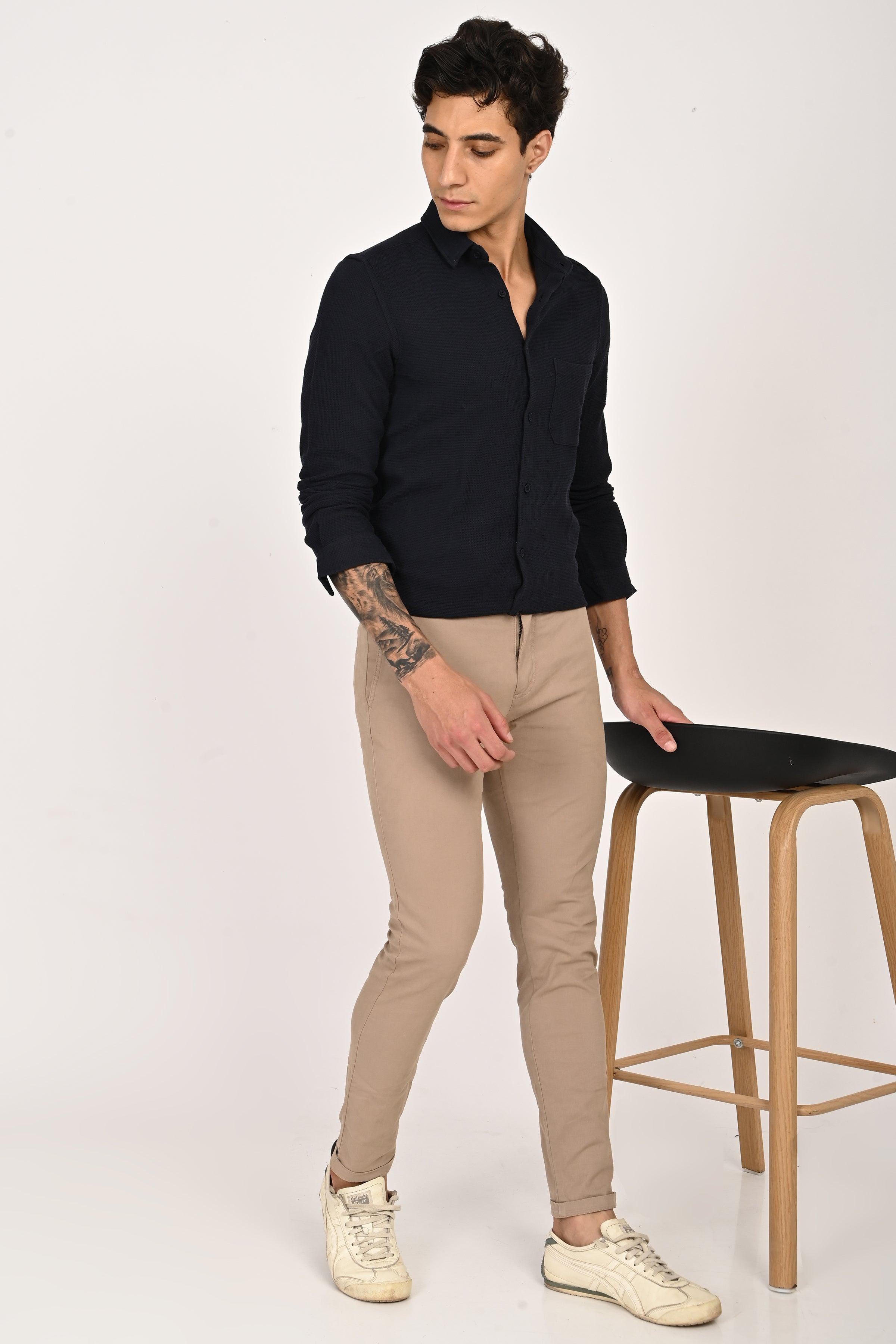Men Waffle Dobby Solid Shirt