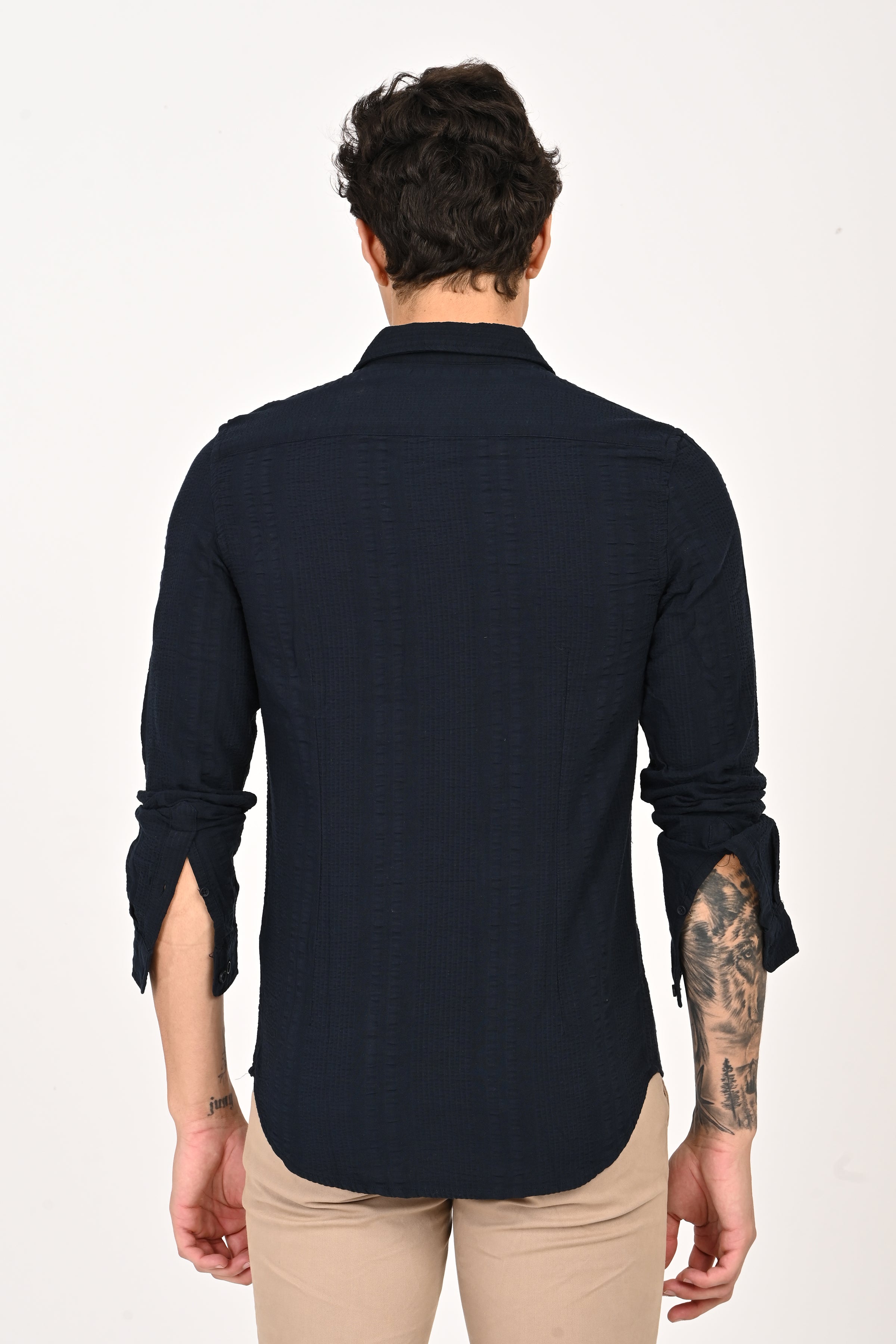 Men Seersucker Striped Shirt