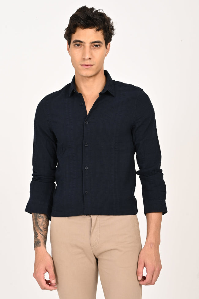 Men Seersucker Striped Shirt