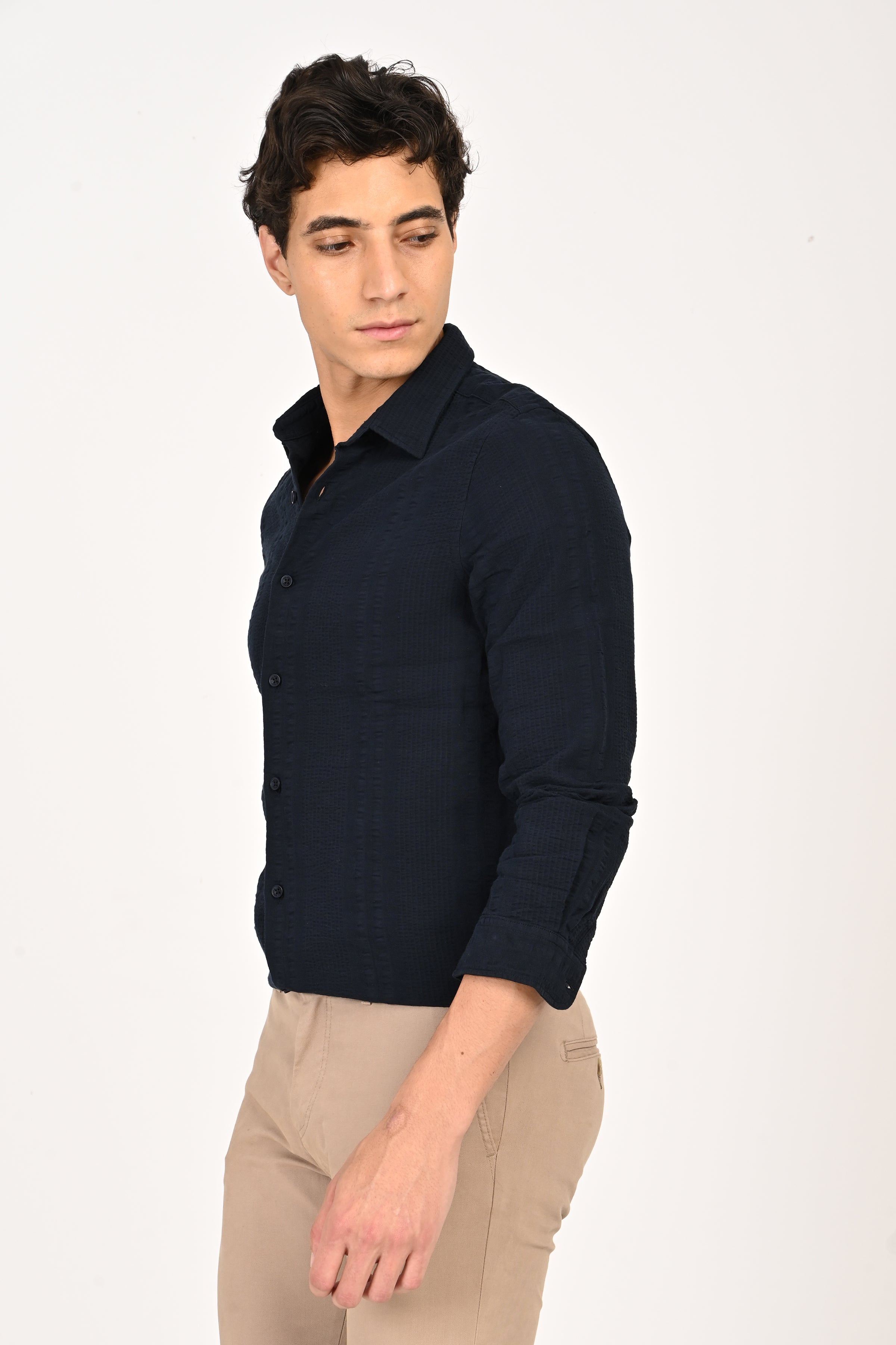 Men Seersucker Striped Shirt