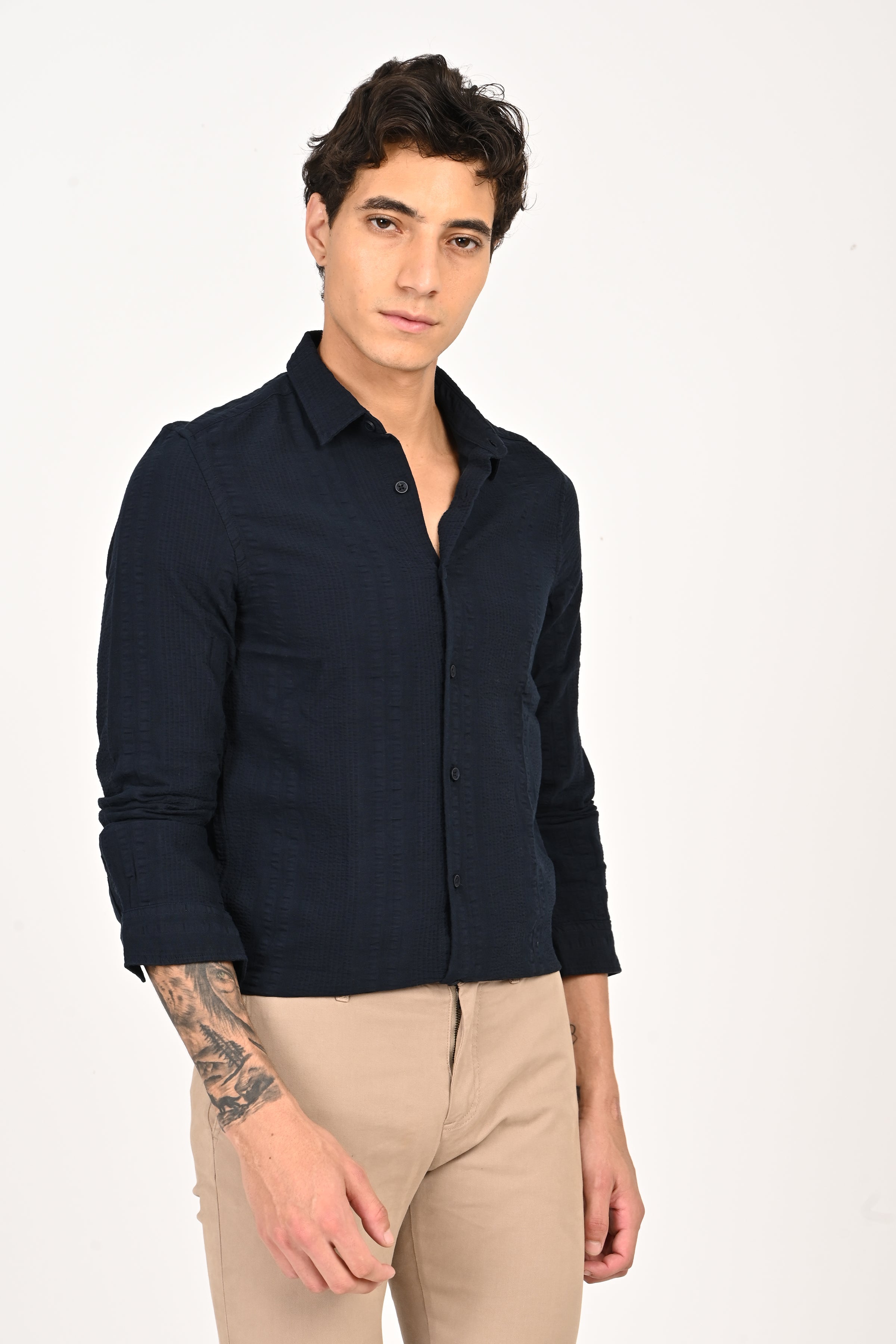 Men Seersucker Striped Shirt