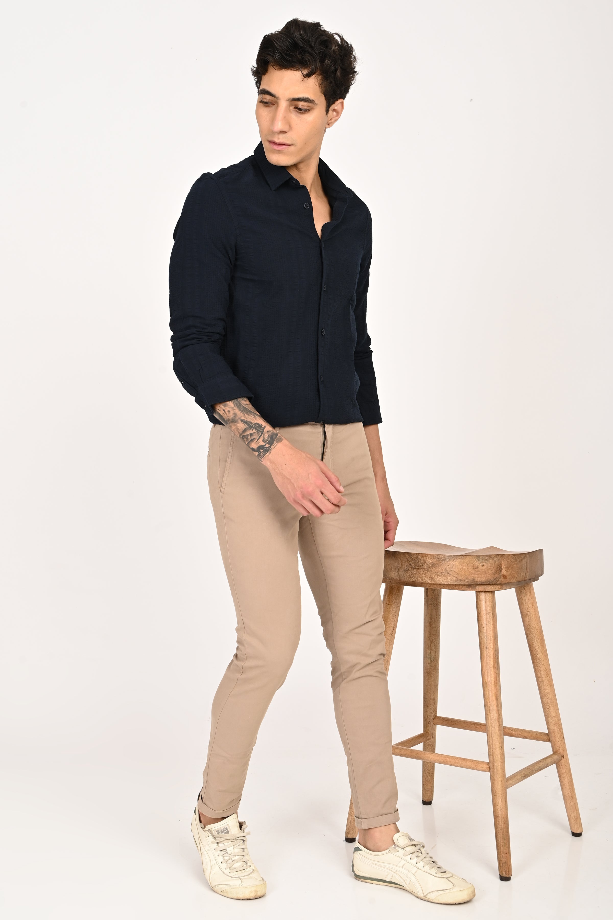 Men Seersucker Striped Shirt