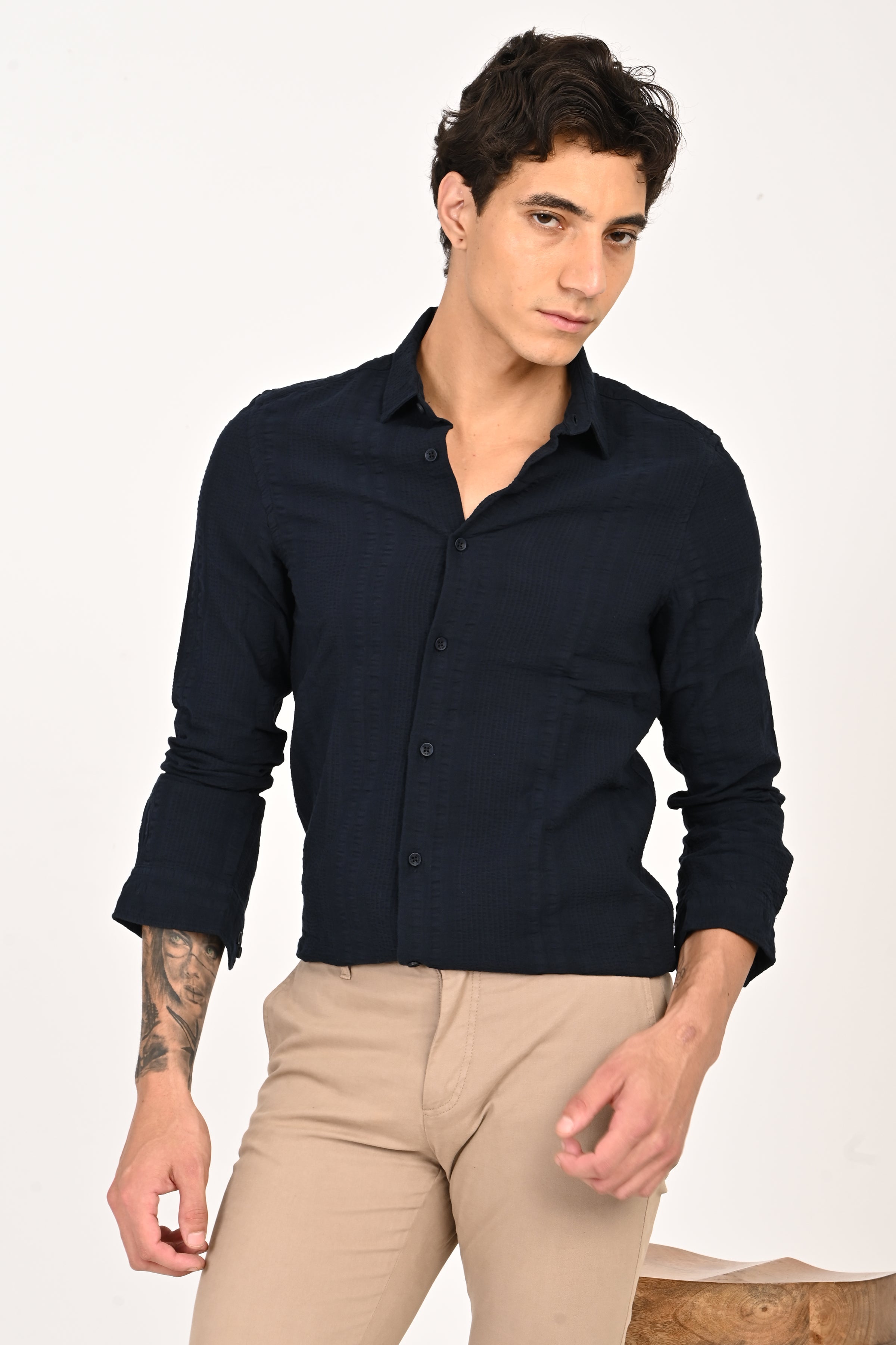 Men Seersucker Striped Shirt