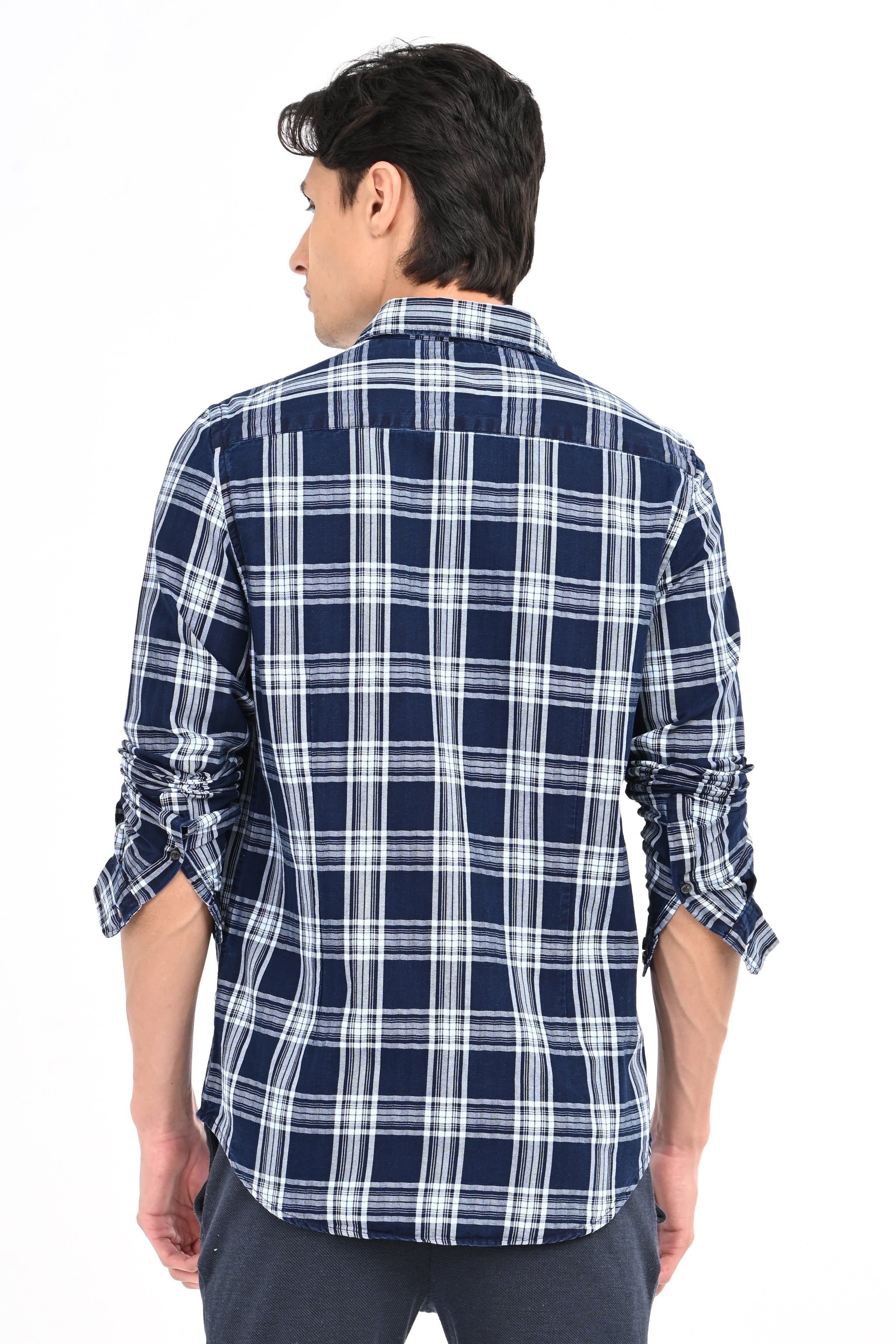 Men Indigo Check Shirt