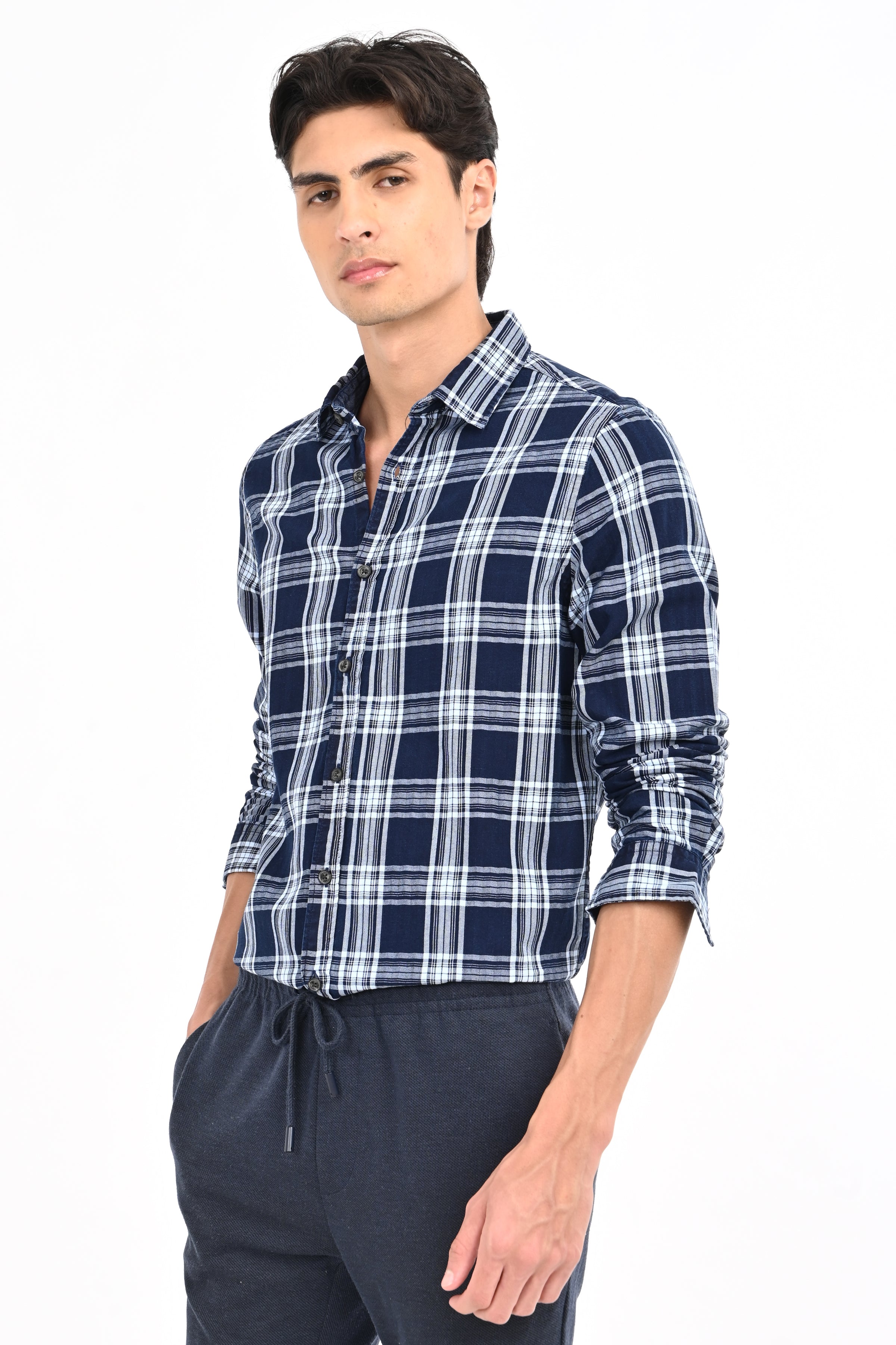 Men Indigo Check Shirt