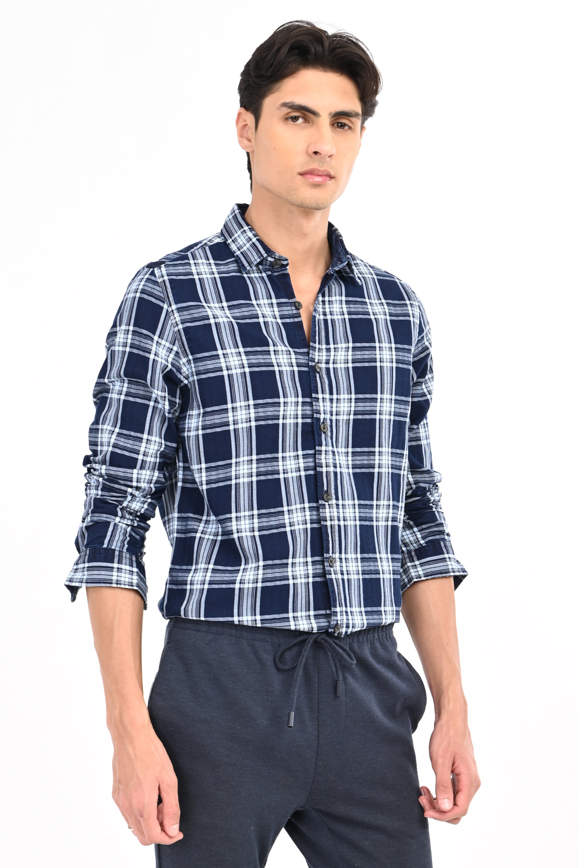 Men Indigo Check Shirt