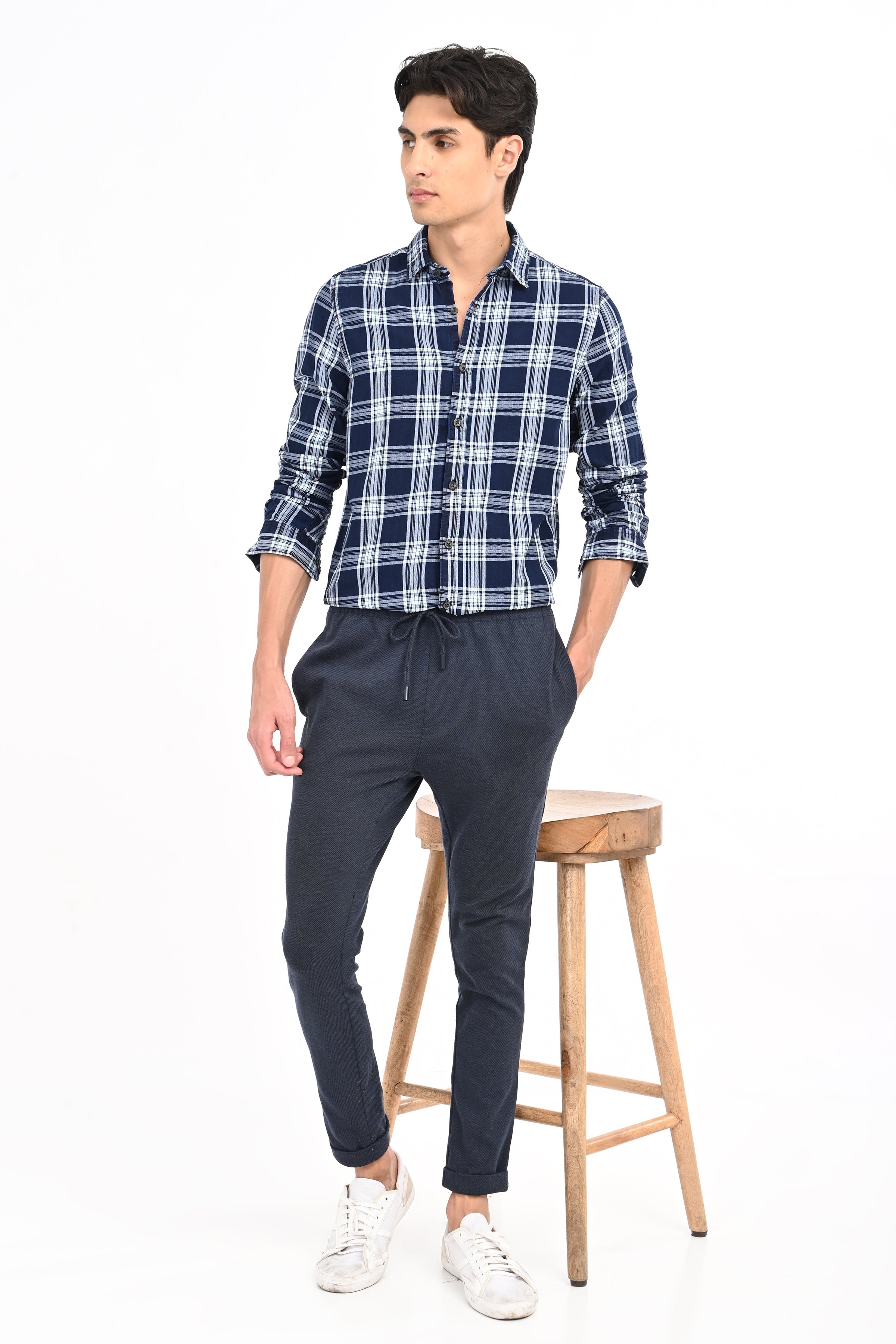 Men Indigo Check Shirt
