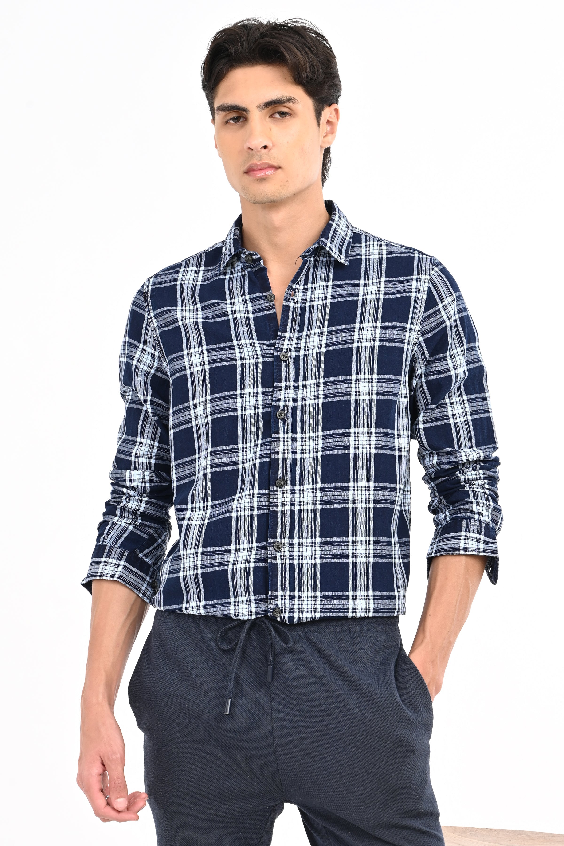 Men Indigo Check Shirt