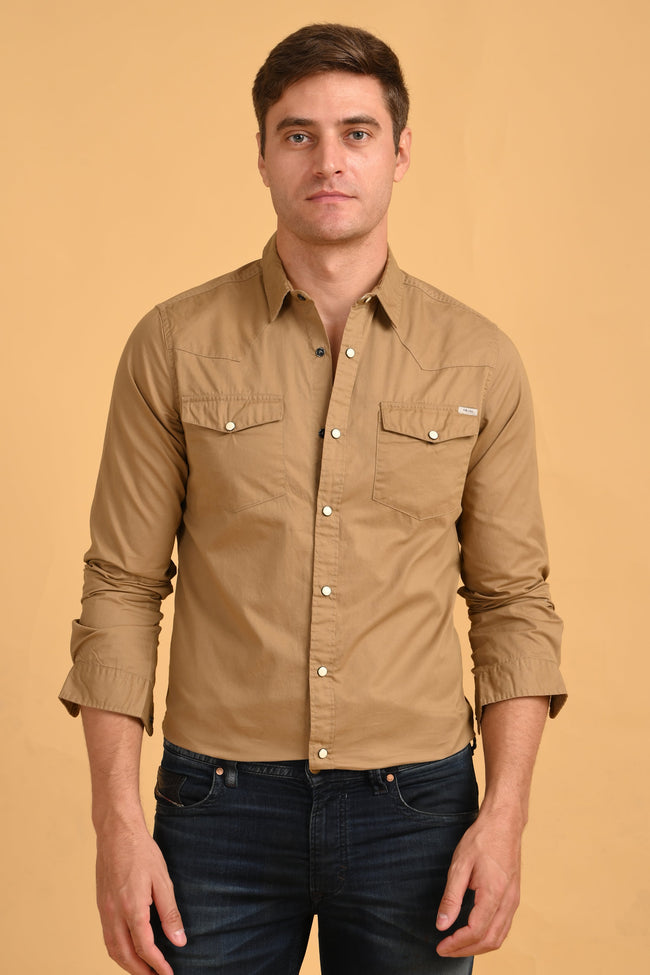 Mens Shawn Khaki Soft Cotton Over Dyed Shirt