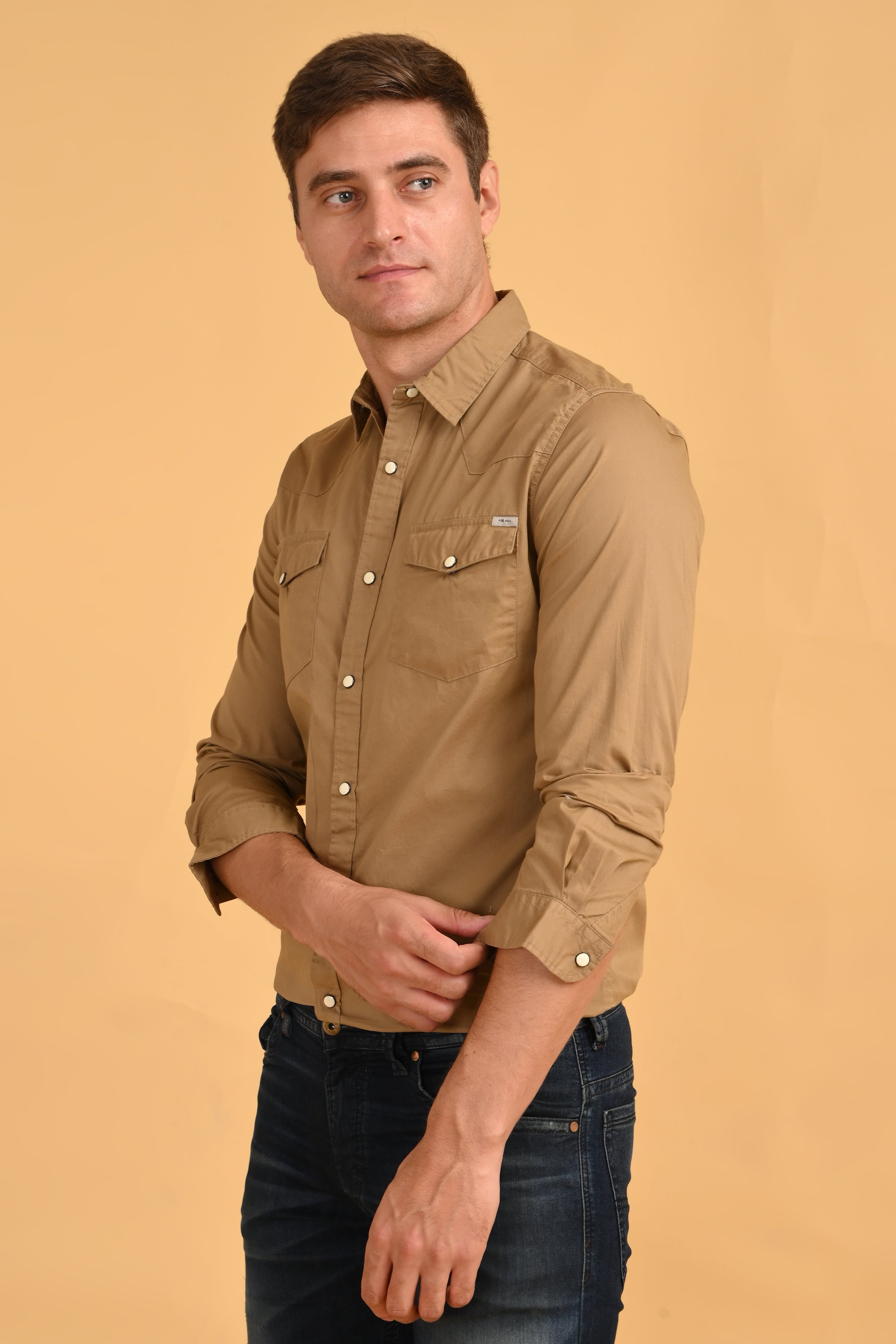Mens Shawn Khaki Soft Cotton Over Dyed Shirt