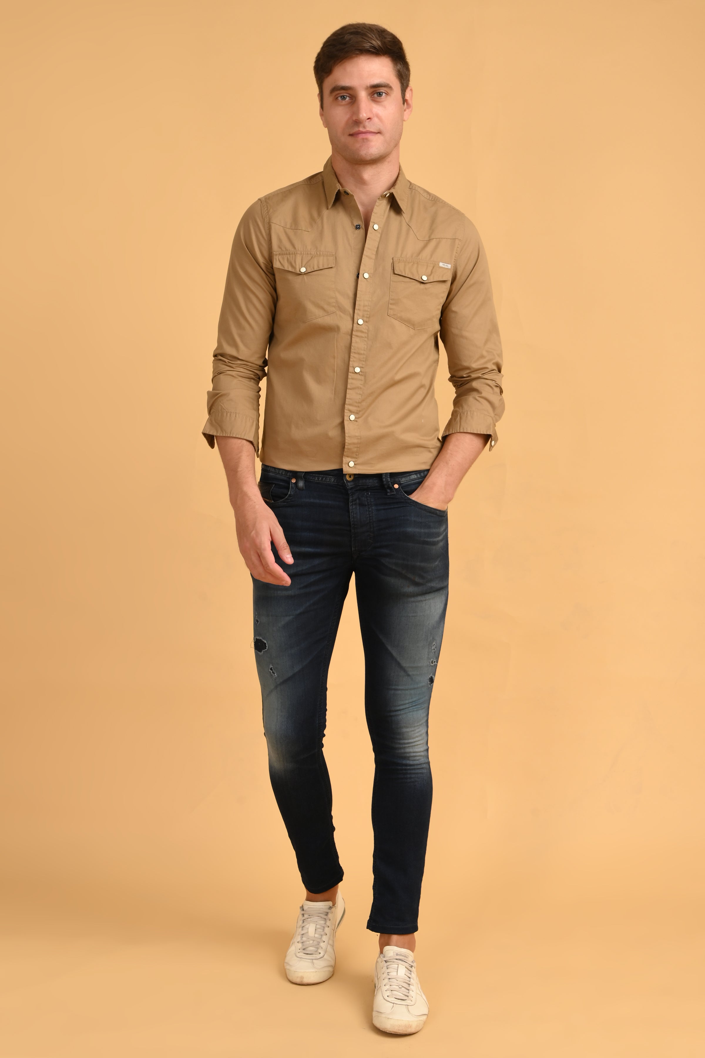Mens Shawn Khaki Soft Cotton Over Dyed Shirt