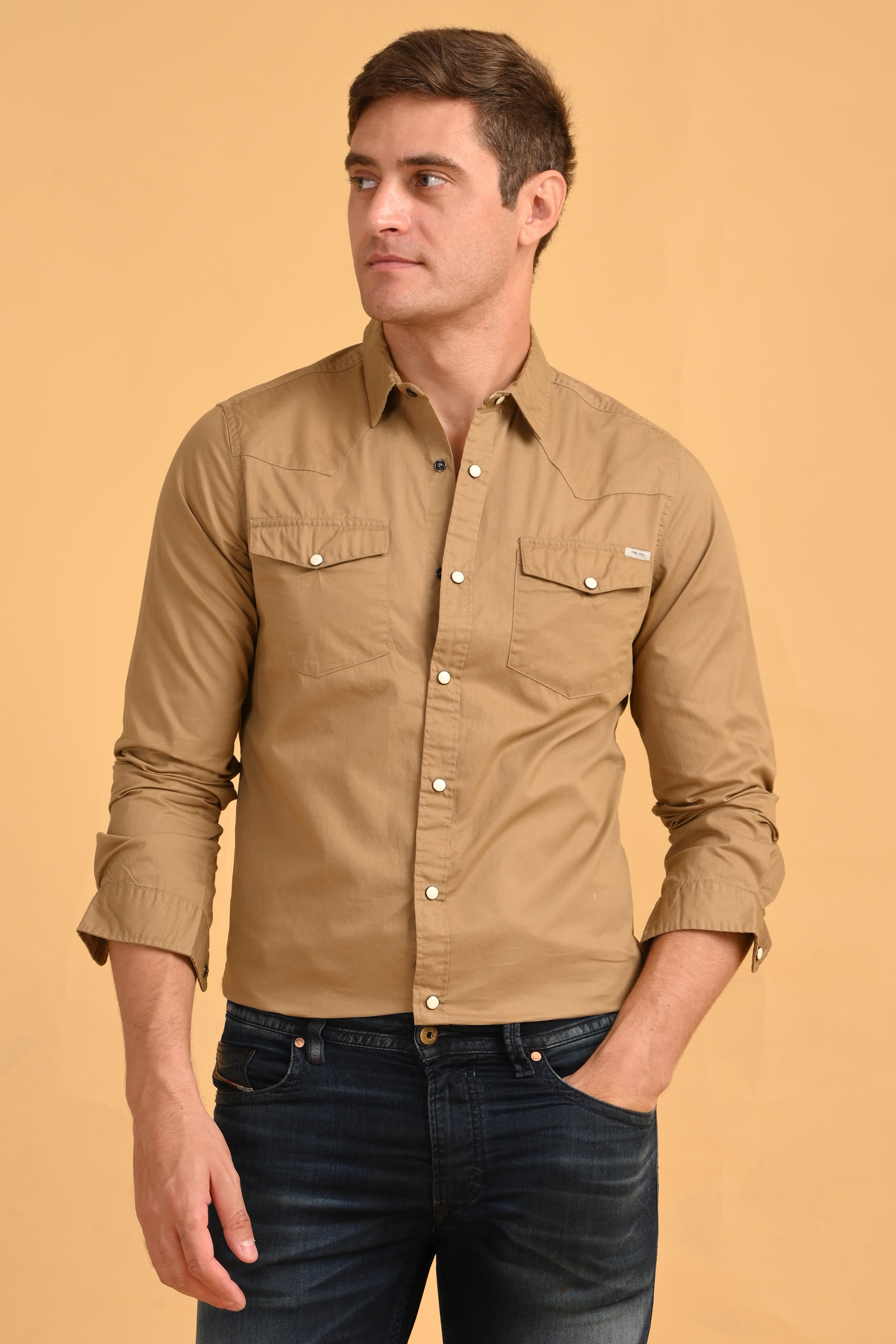 Mens Shawn Khaki Soft Cotton Over Dyed Shirt