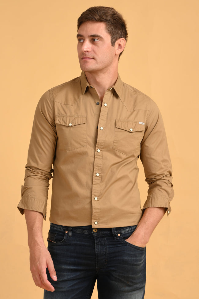 Mens Shawn Khaki Soft Cotton Over Dyed Shirt