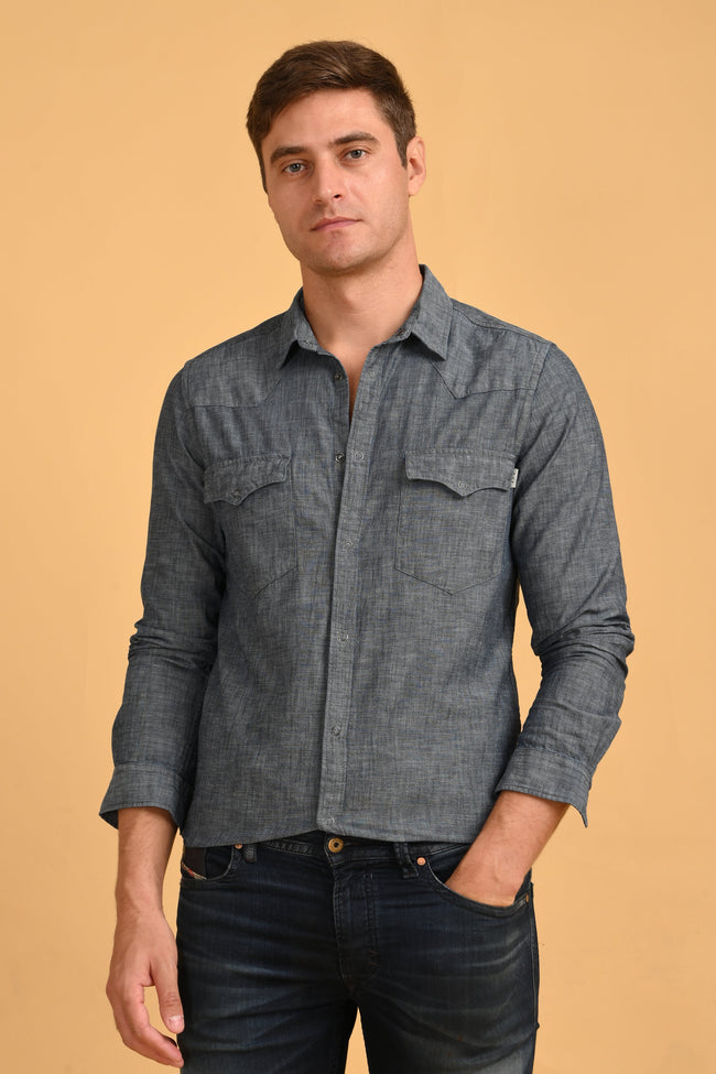 Men Detailed Denim Shirt