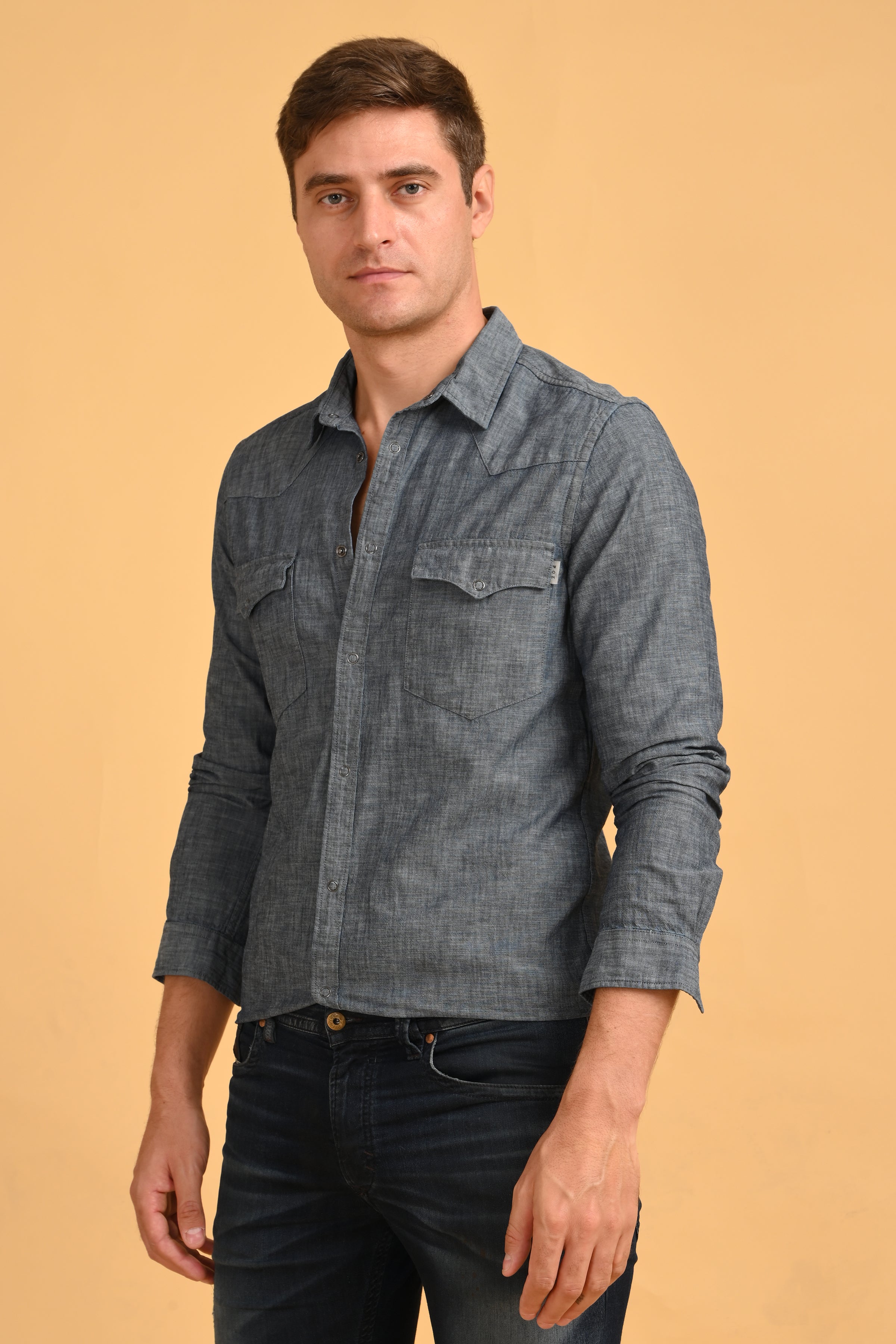 Men Detailed Denim Shirt