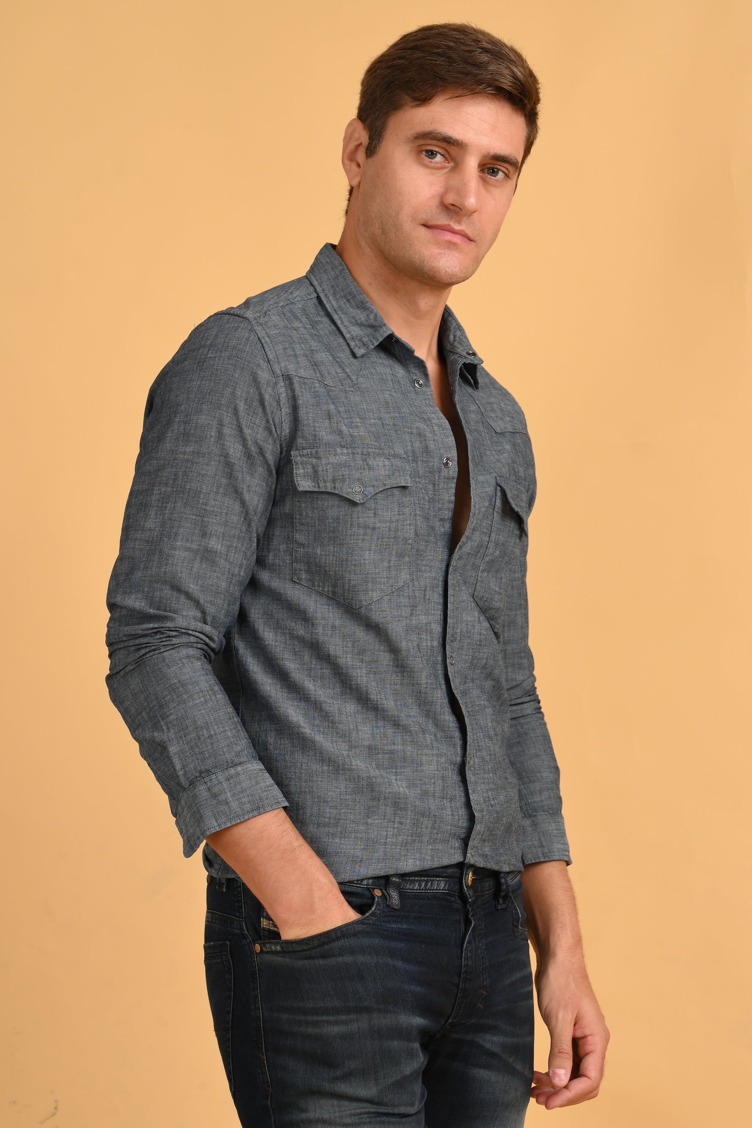 Men Detailed Denim Shirt