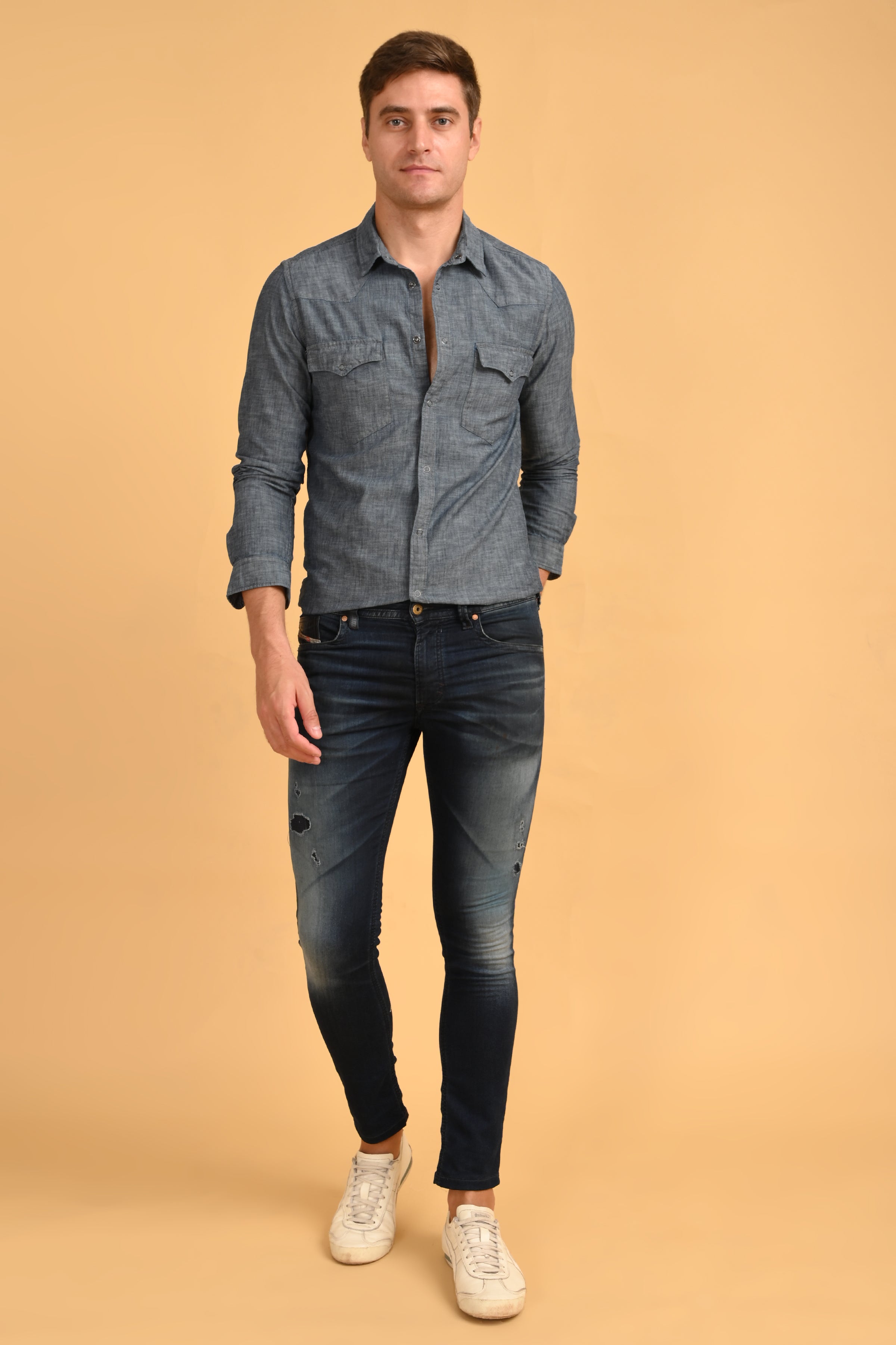 Men Detailed Denim Shirt