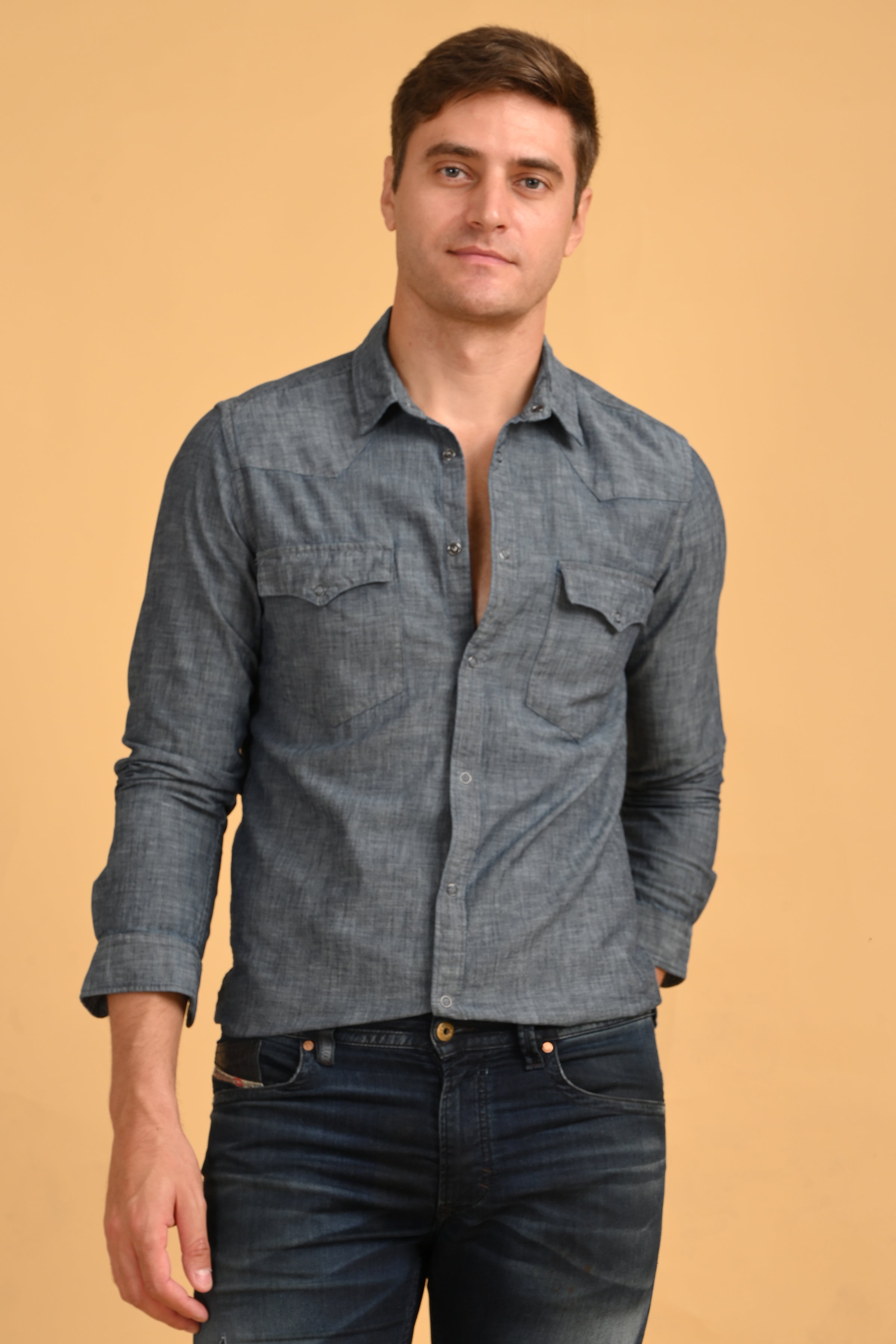 Men Detailed Denim Shirt