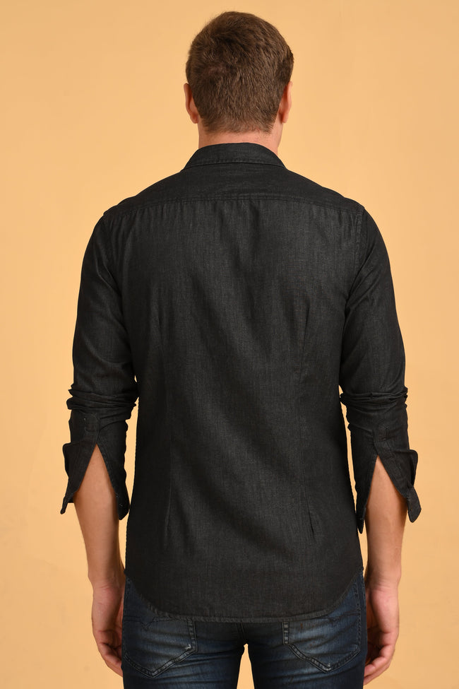 Mens RAISON Black Detailed Denim Shirt