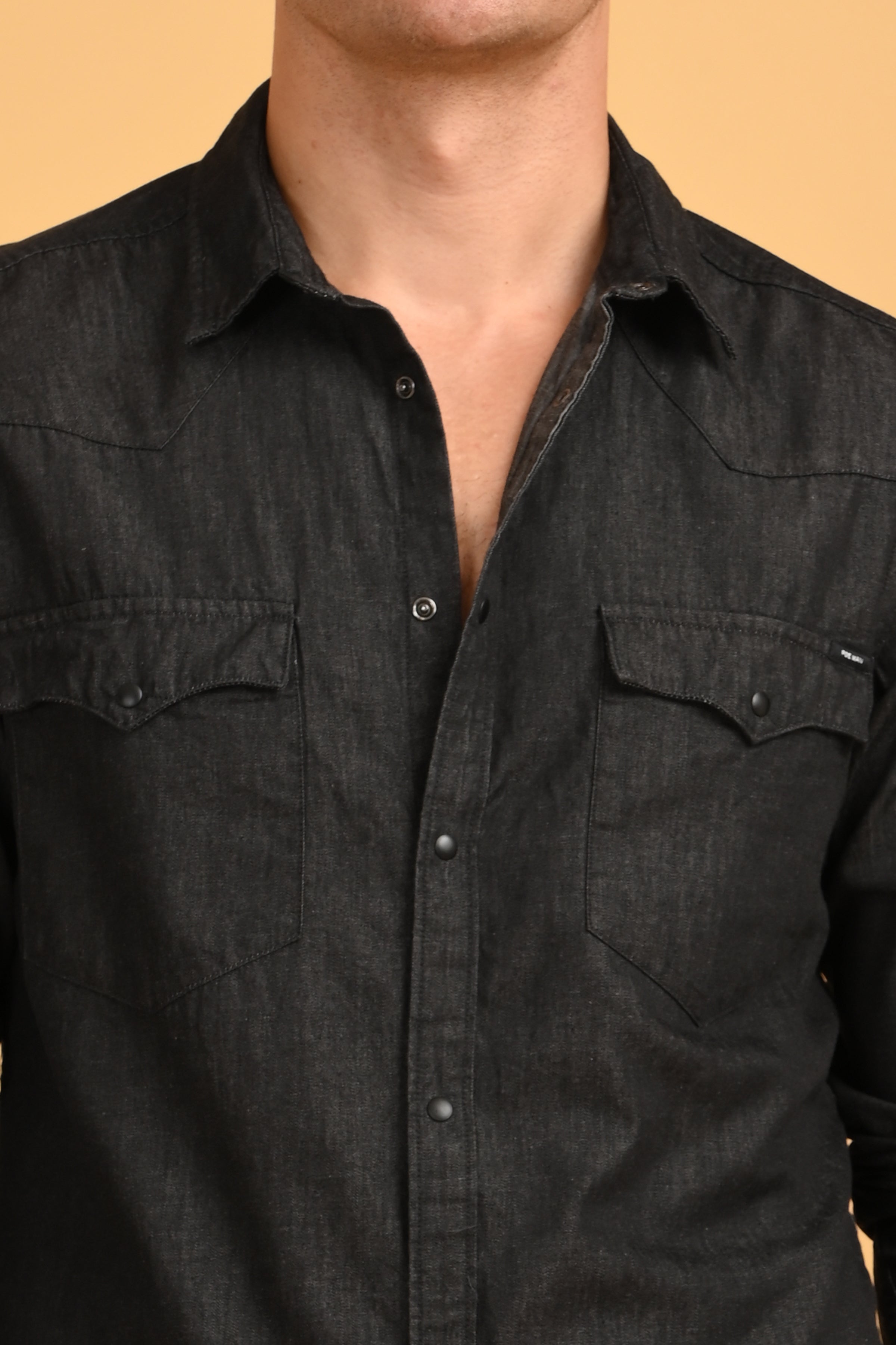 Mens RAISON Black Detailed Denim Shirt