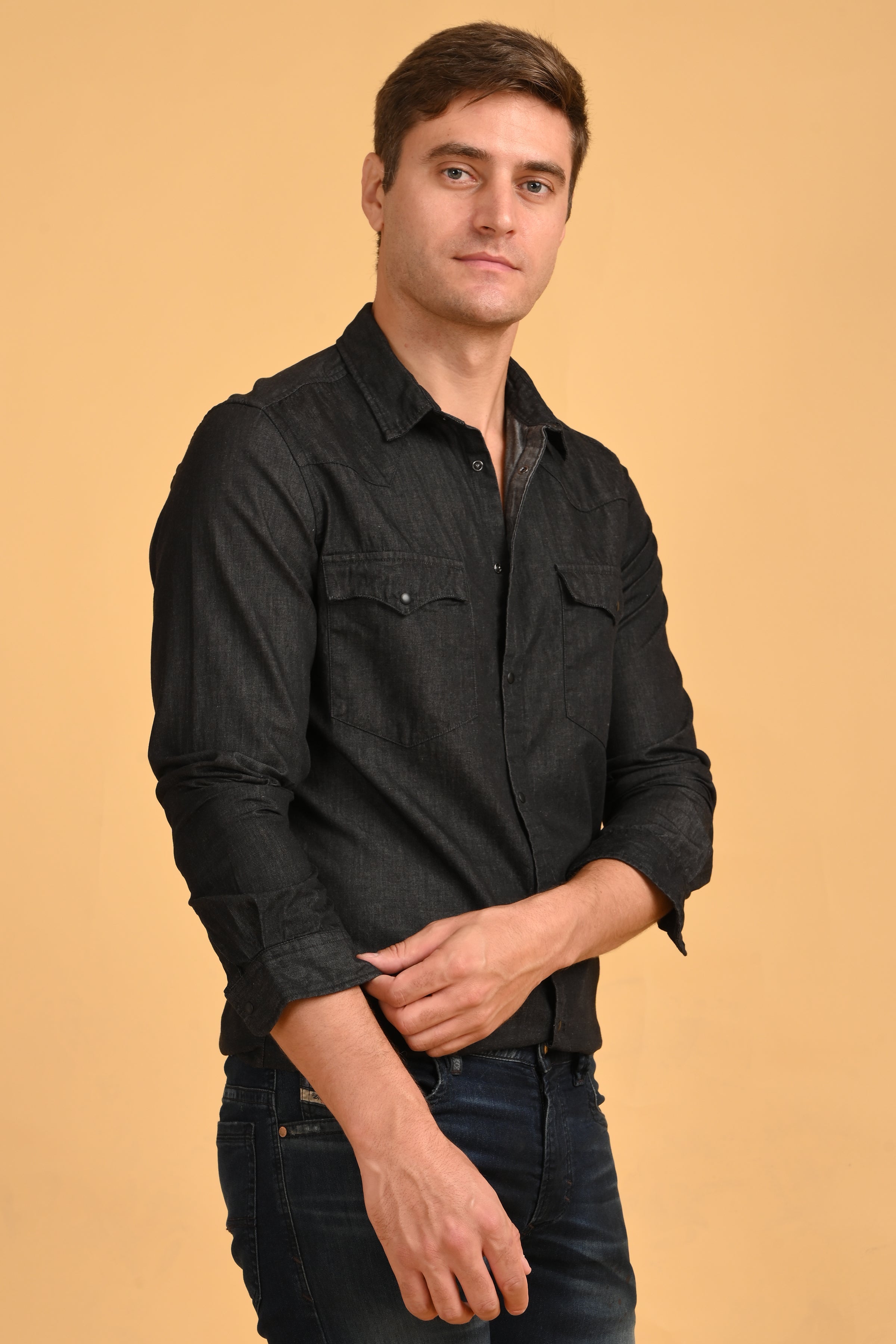 Mens RAISON Black Detailed Denim Shirt