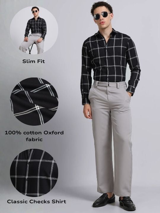 Men Black Premium Checked Shirt