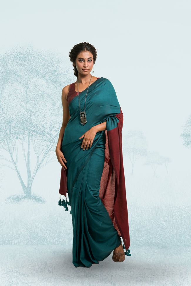 Dil ki Tamanna Bottle Green Handloom Cotton Acrylic Saree
